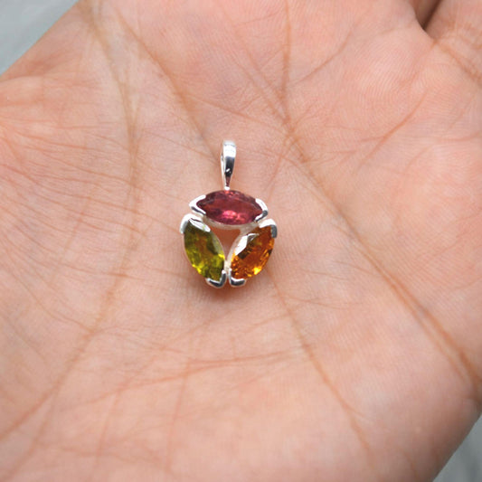 Pink Green Mixed Tourmaline Pendant: Sterling Silver, October Birthstone Necklace