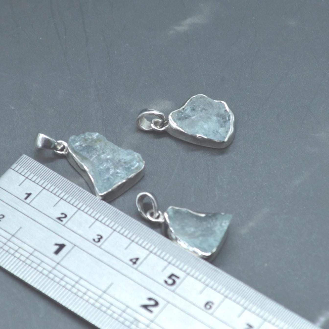 Raw Aquamarine Pendant Necklace: Sterling Silver, March Birthstone