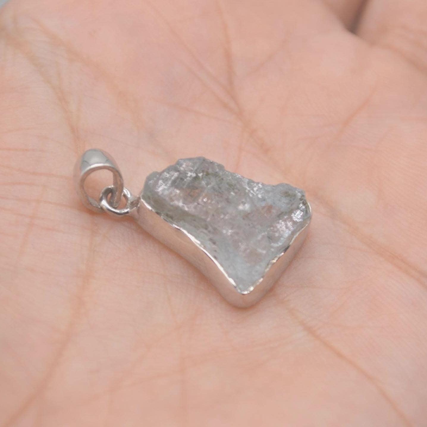 Raw Aquamarine Pendant Necklace: Sterling Silver, March Birthstone