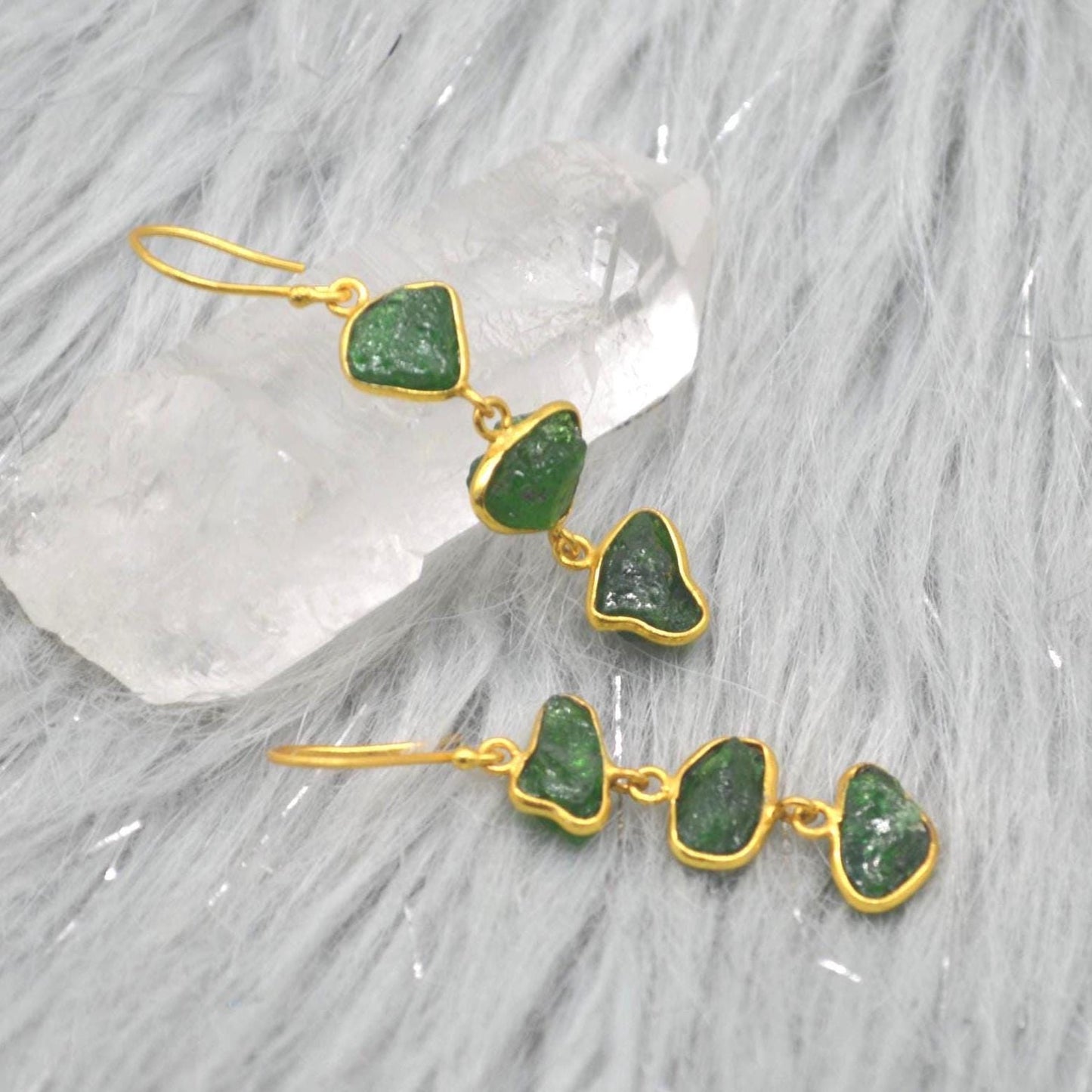 Green Tsavorite Garnet Gold Earrings: Sterling Silver, Gemstone Dangle Drop, January Birthstone