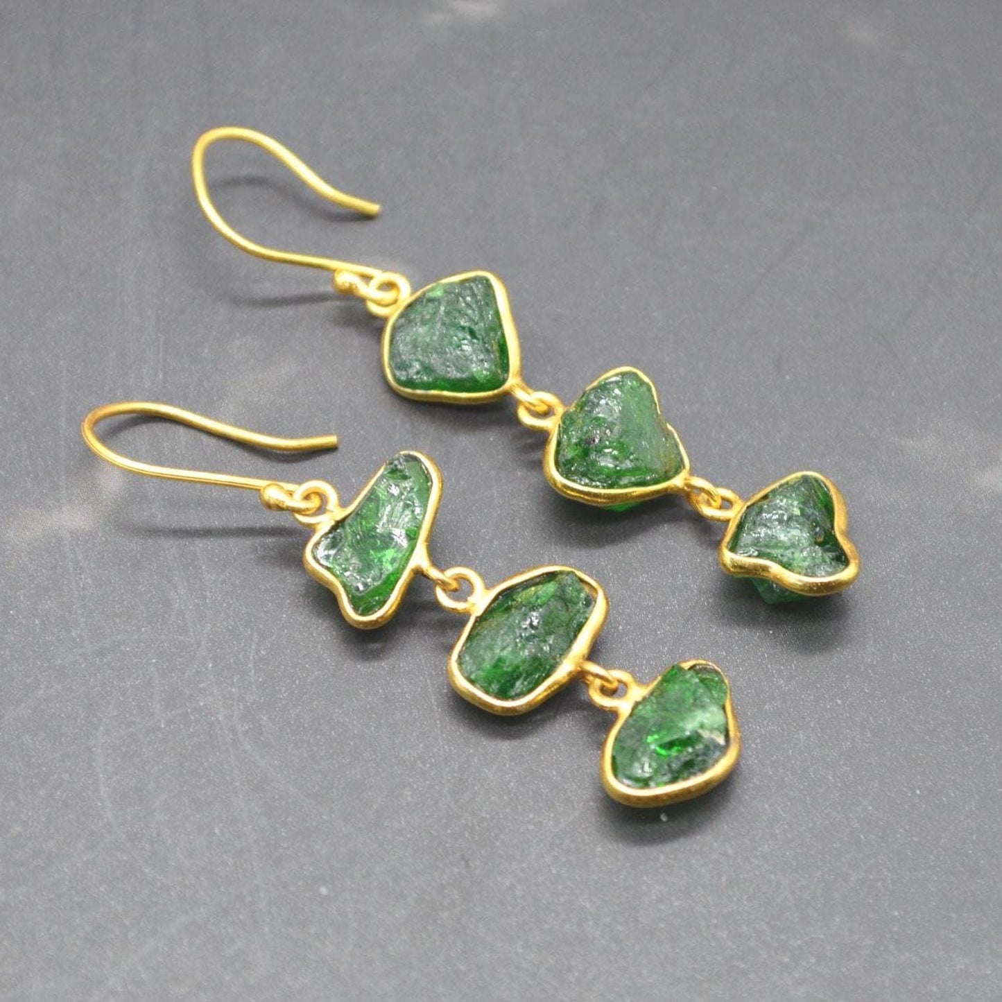 Green Tsavorite Garnet Gold Earrings: Sterling Silver, Gemstone Dangle Drop, January Birthstone