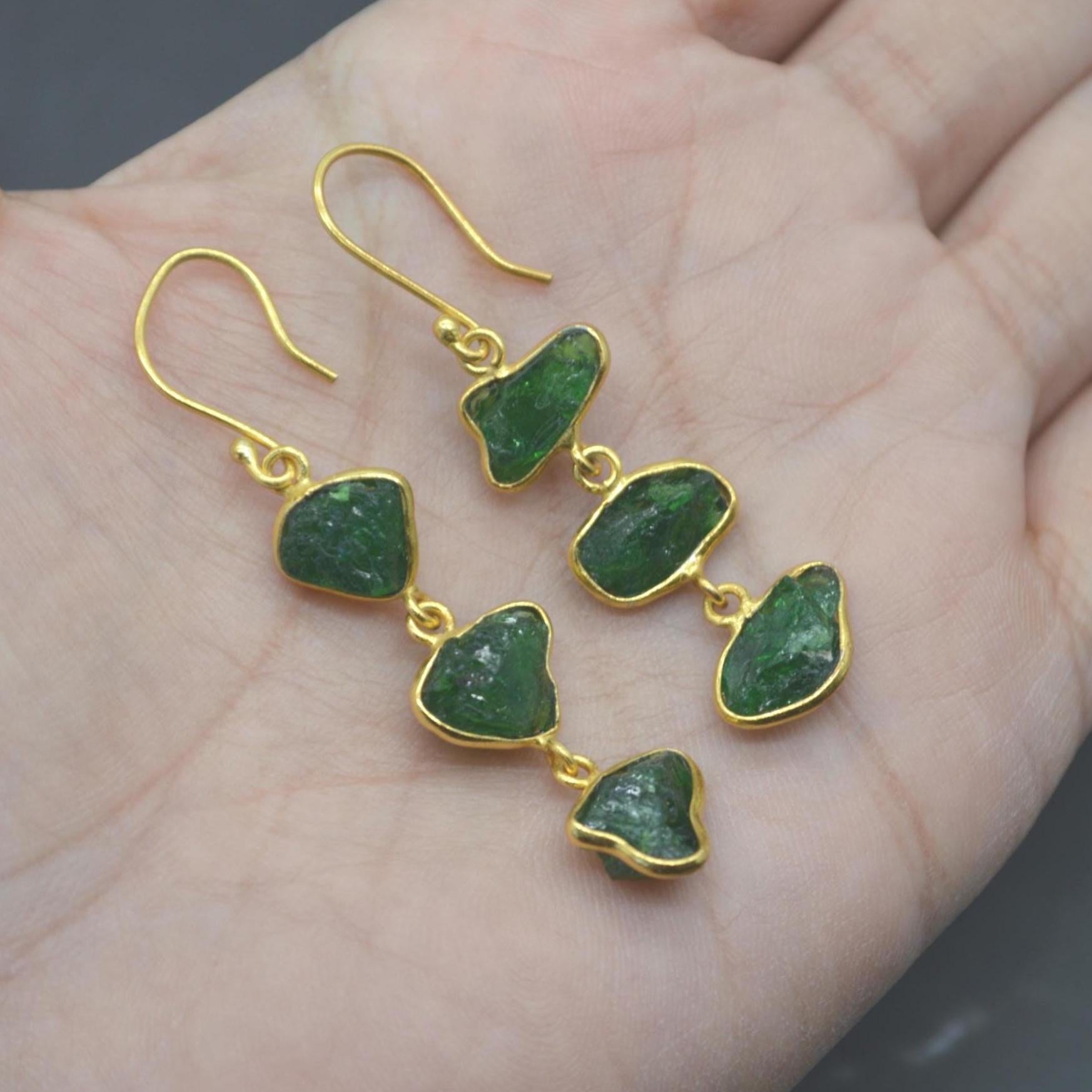 Green Tsavorite Garnet Gold Earrings: Sterling Silver, Gemstone Dangle Drop, January Birthstone