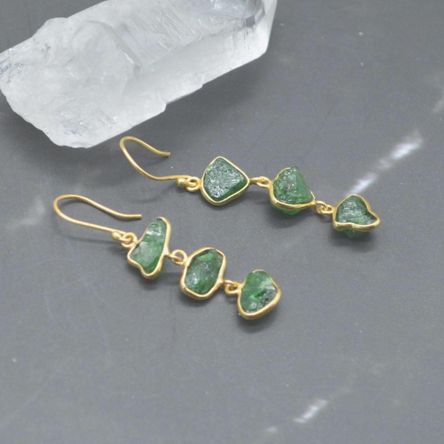 Green Tsavorite Garnet Gold Earrings: Sterling Silver, Gemstone Dangle Drop, January Birthstone
