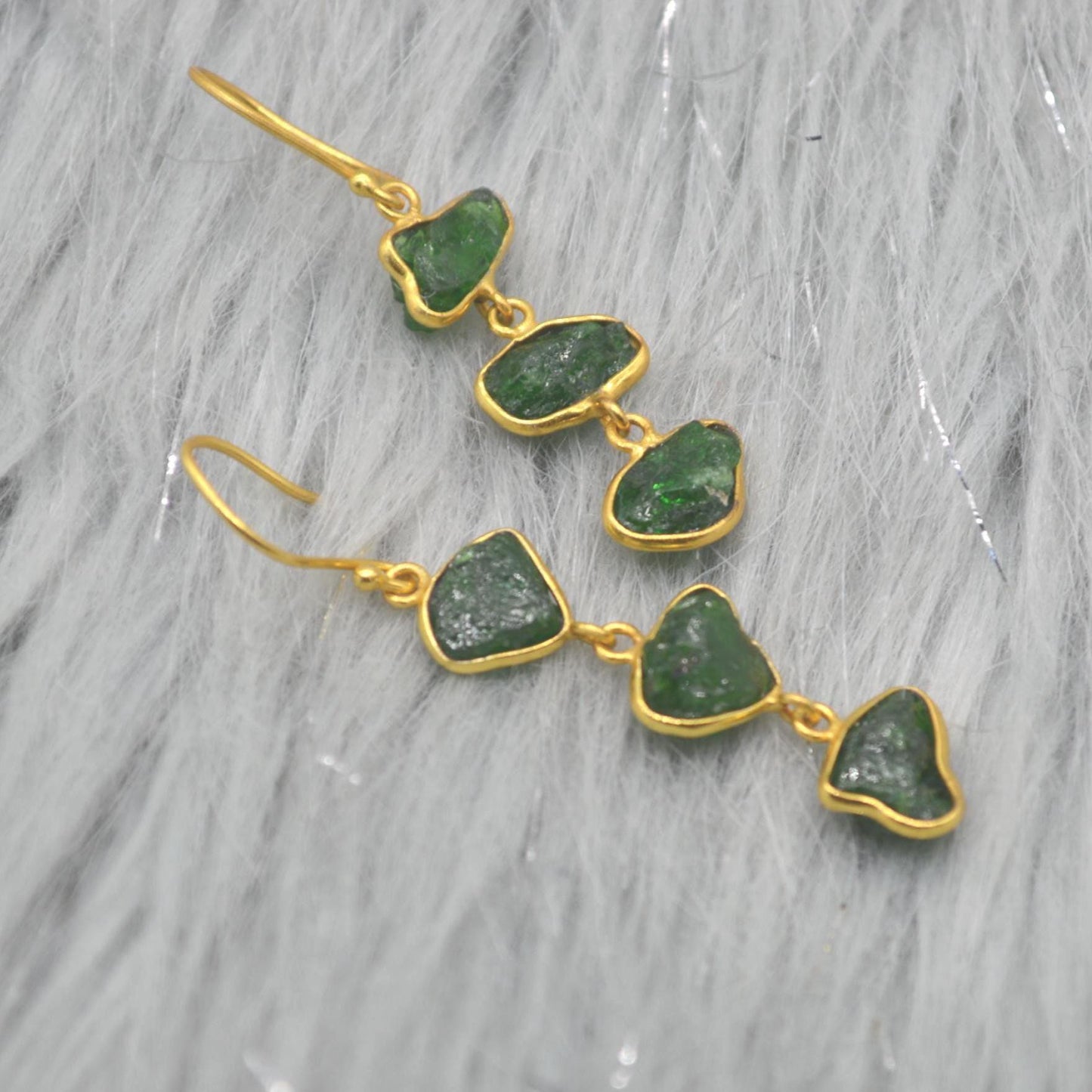 Green Tsavorite Garnet Gold Earrings: Sterling Silver, Gemstone Dangle Drop, January Birthstone