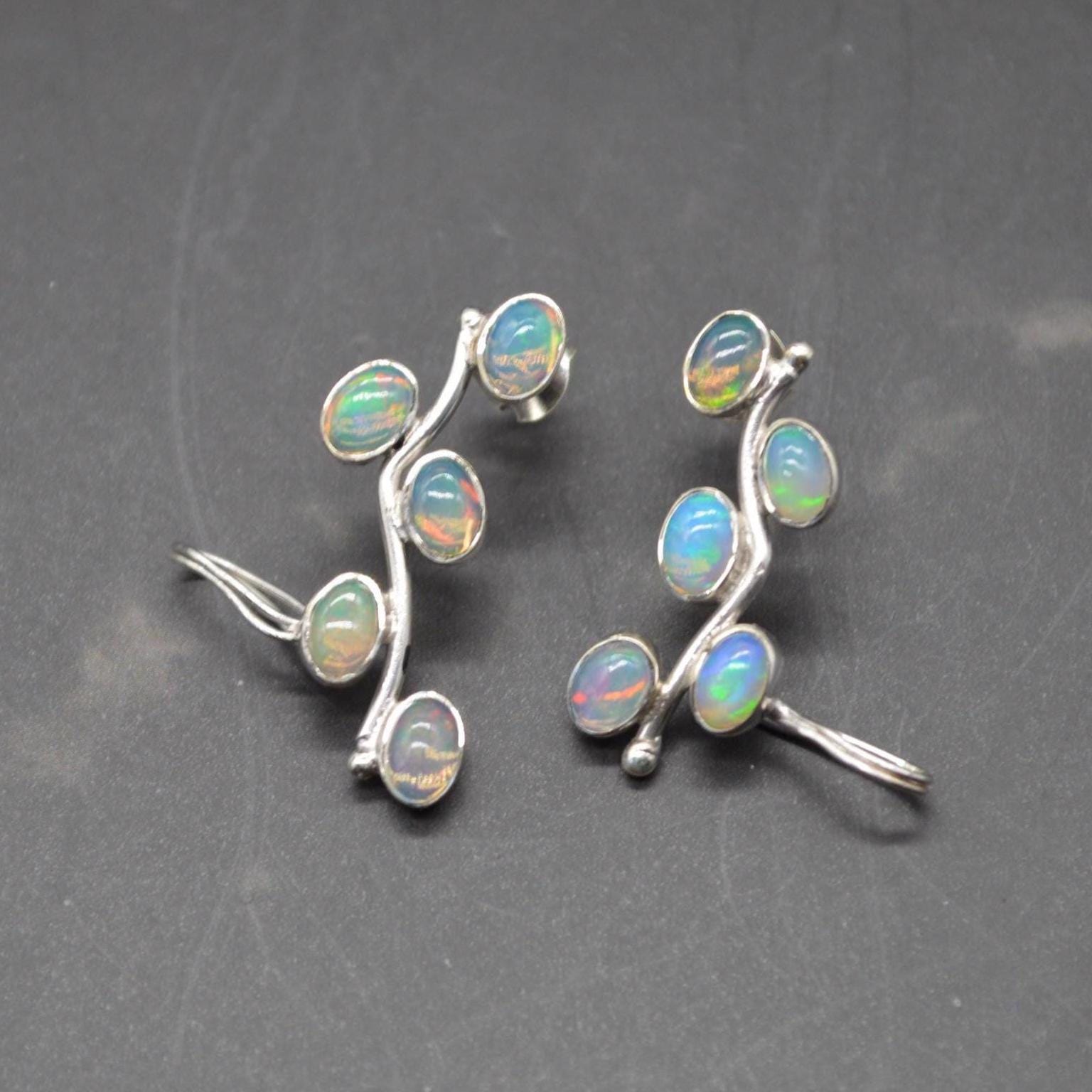 Fire Opal Silver Earrings: Rainbow Gemstone Drop, October Birthstone