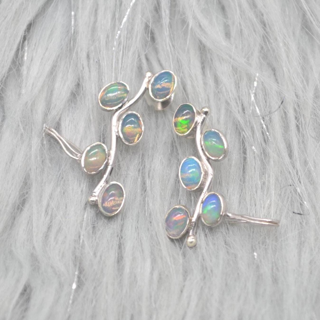 Fire Opal Silver Earrings: Rainbow Gemstone Drop, October Birthstone