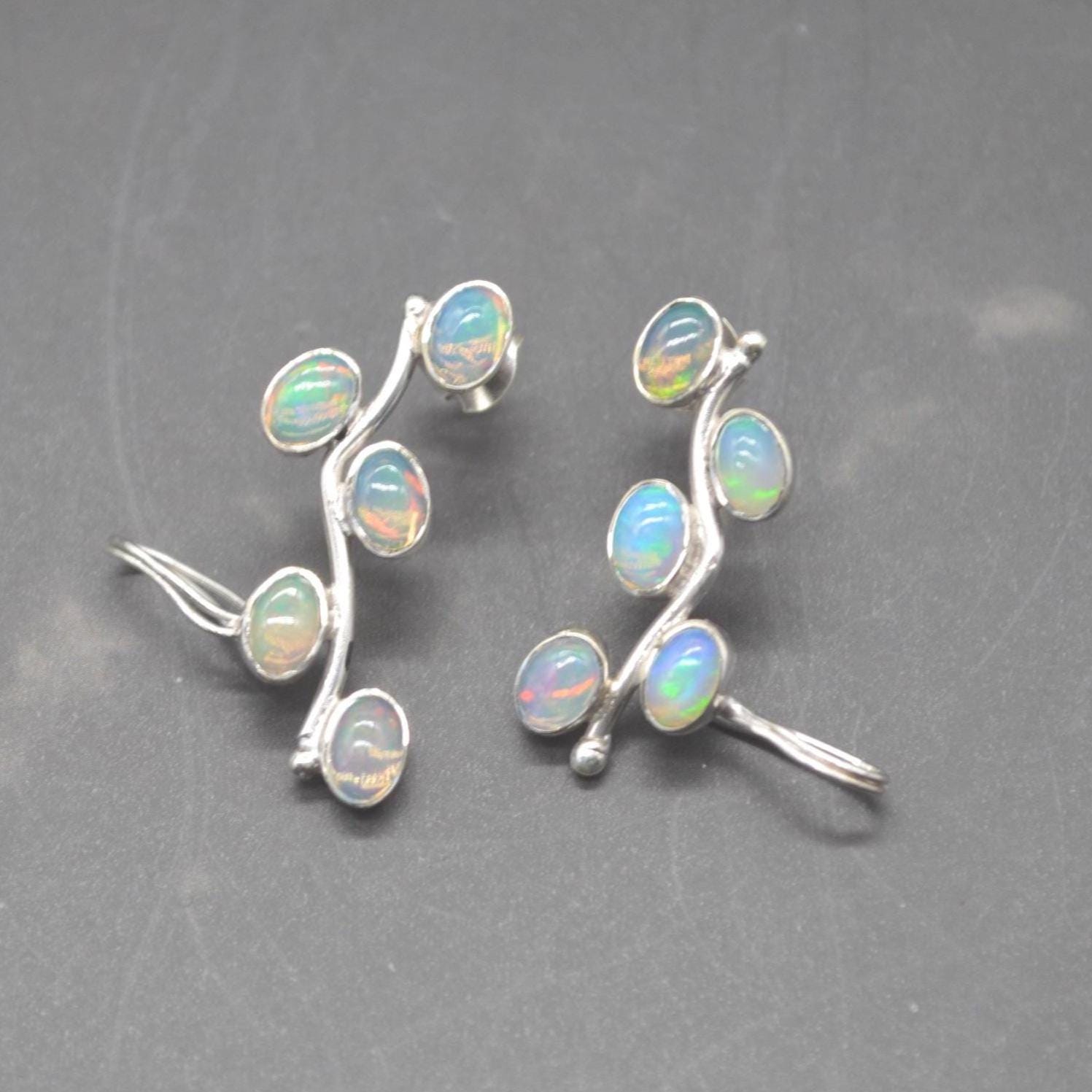 Fire Opal Silver Earrings: Rainbow Gemstone Drop, October Birthstone