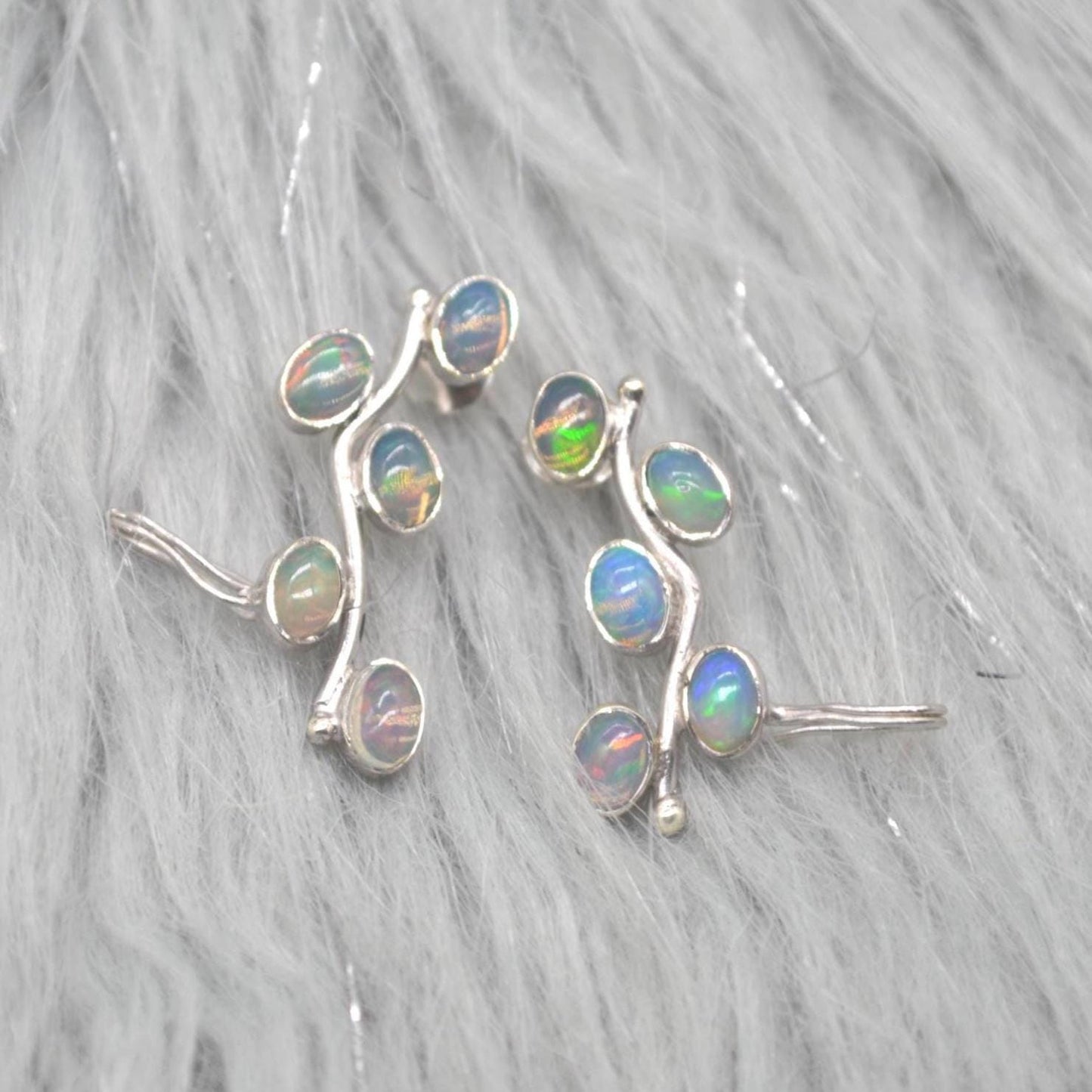 Fire Opal Silver Earrings: Rainbow Gemstone Drop, October Birthstone
