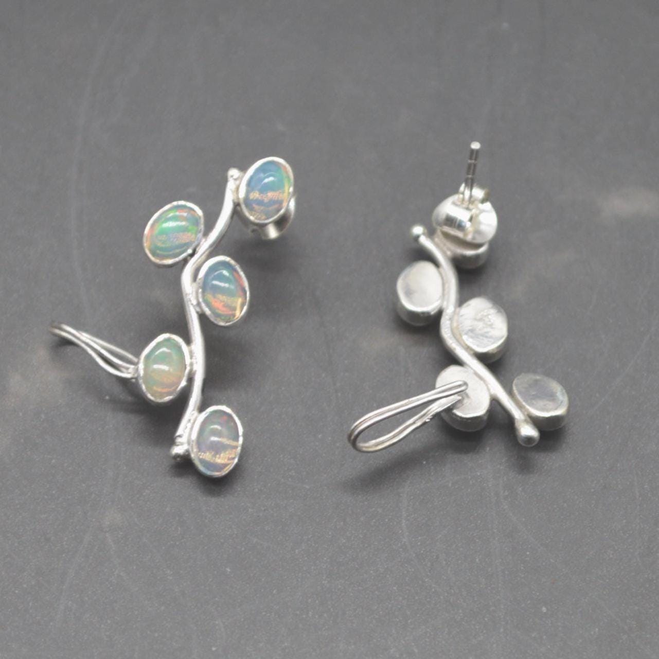 Fire Opal Silver Earrings: Rainbow Gemstone Drop, October Birthstone