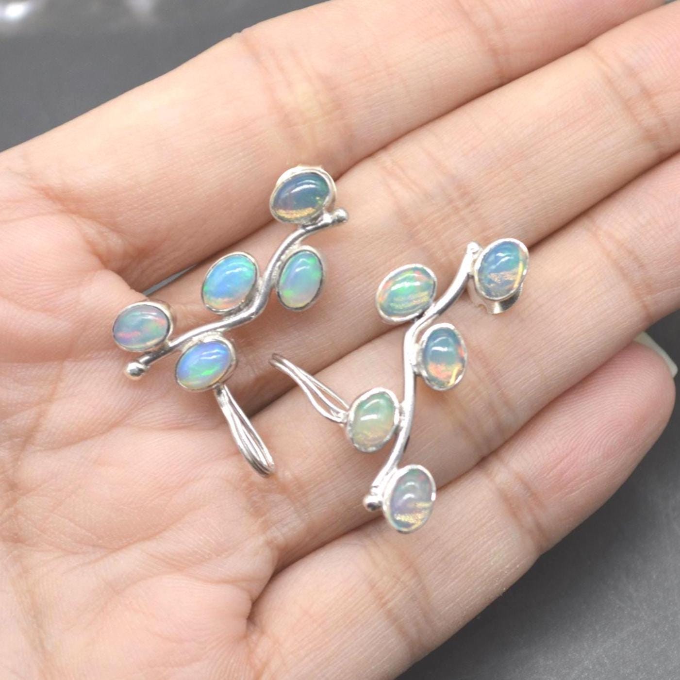 Fire Opal Silver Earrings: Rainbow Gemstone Drop, October Birthstone