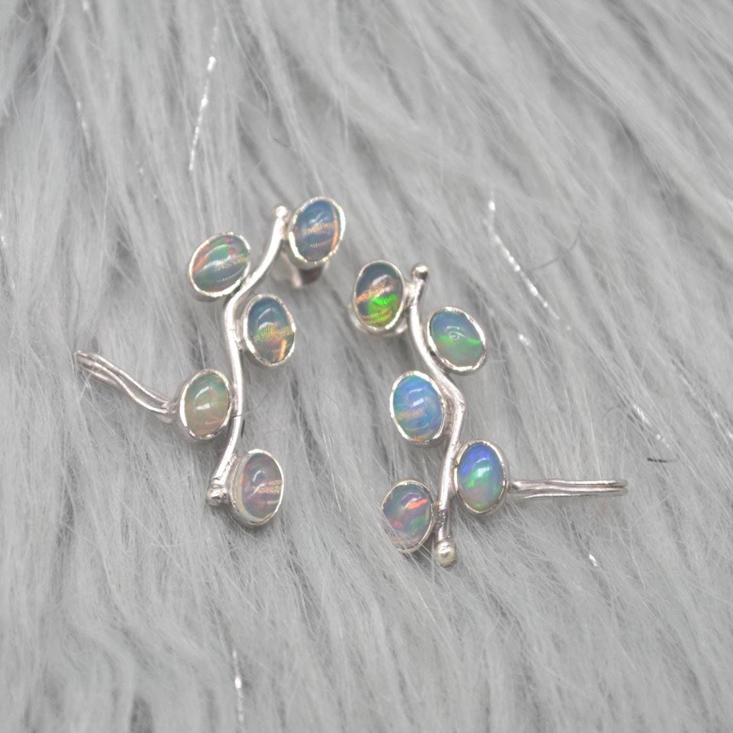 Fire Opal Silver Earrings: Rainbow Gemstone Drop, October Birthstone