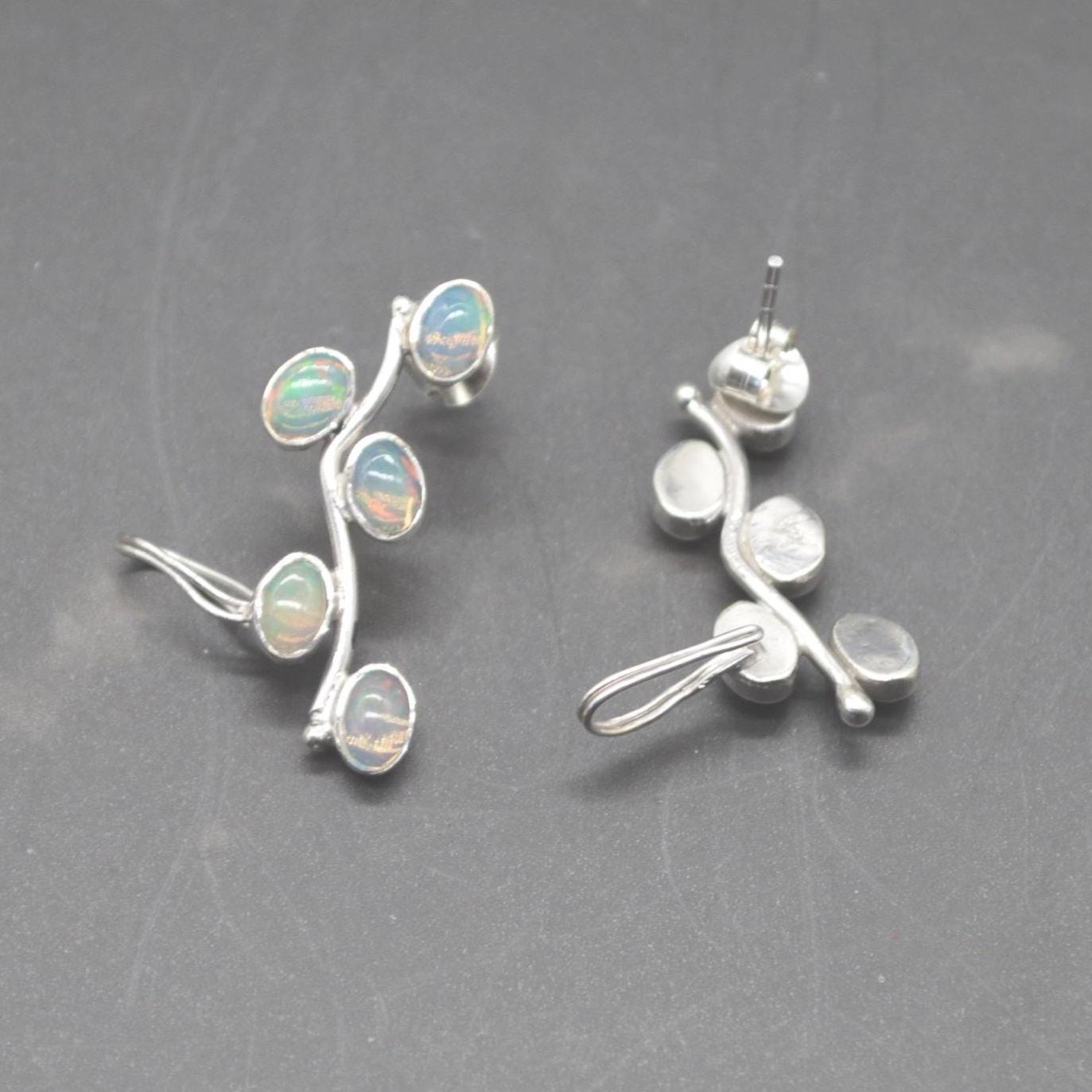 Fire Opal Silver Earrings: Rainbow Gemstone Drop, October Birthstone