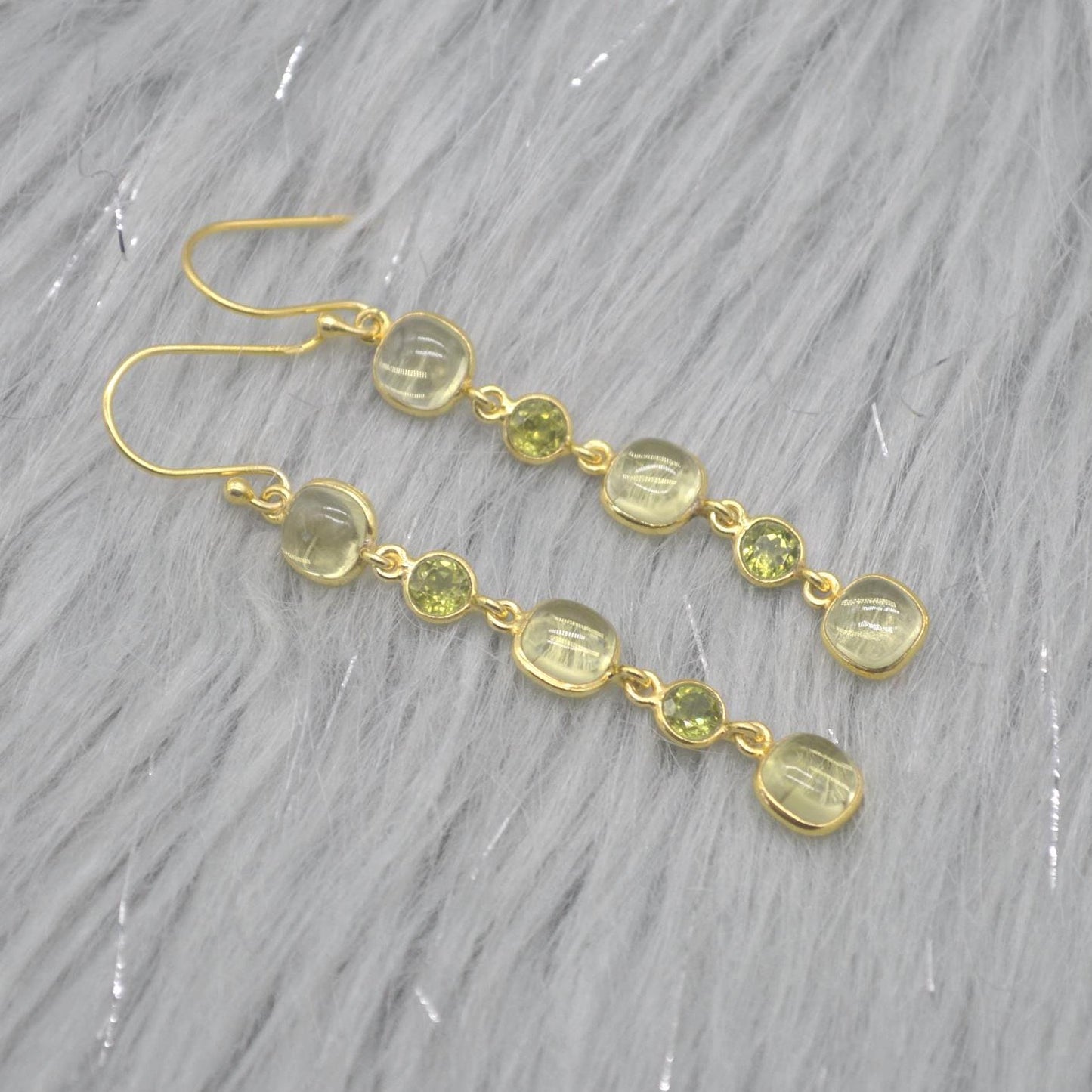 Lemon Quartz, Peridot Gold Earrings: Sterling Silver Dangle Drop, August Birthstone
