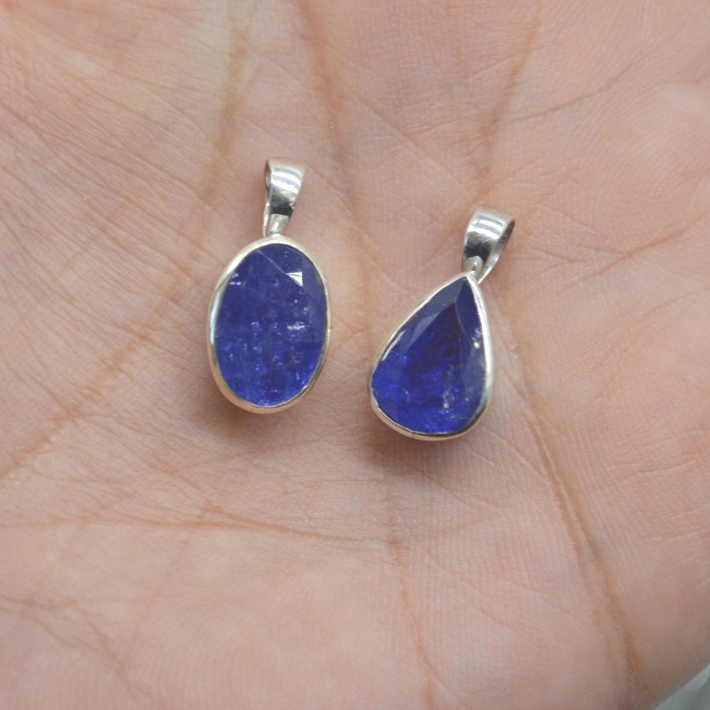 Tanzanite Silver Pendant Necklace: Oval or Teardrop, Blue Gemstone, December Birthstone