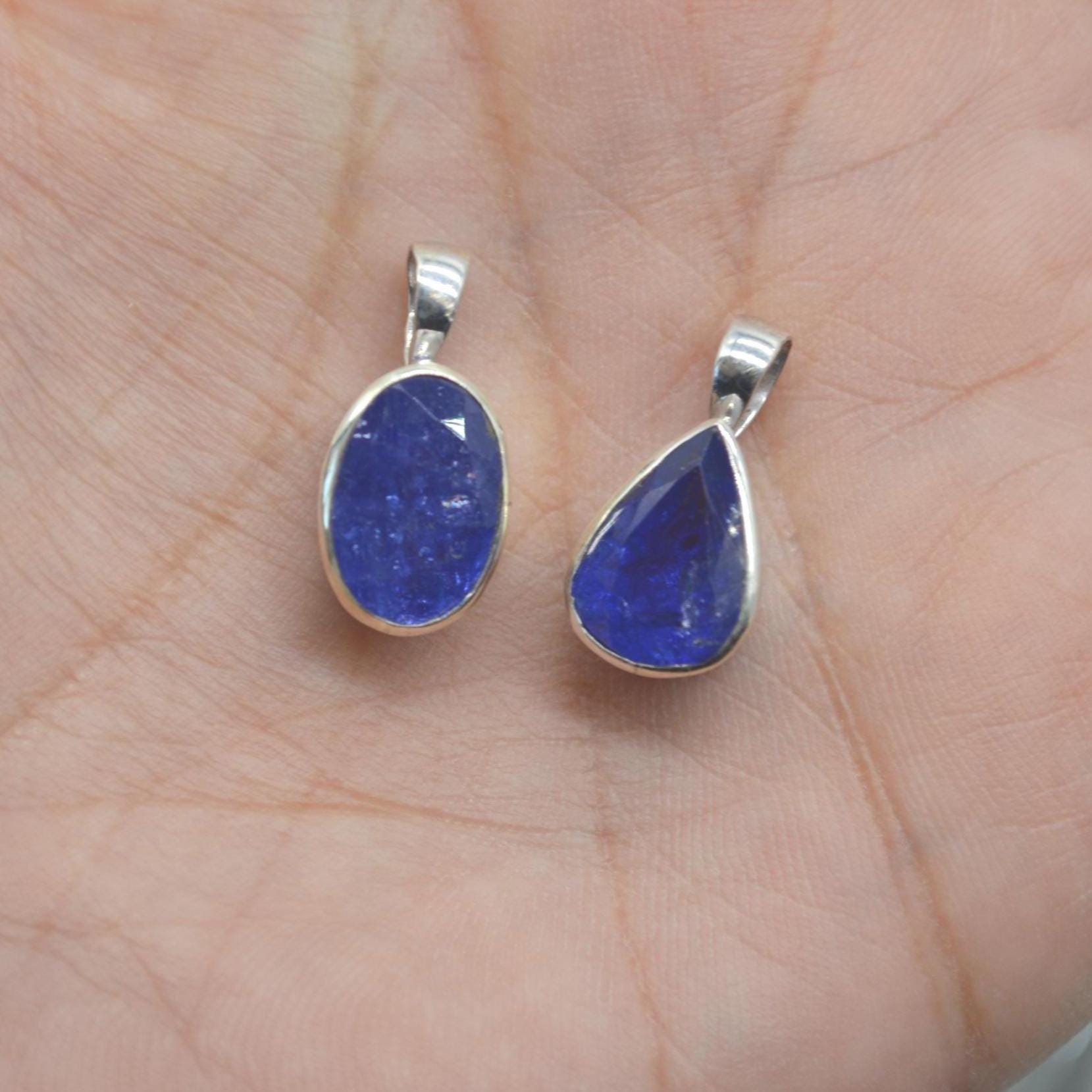Tanzanite Silver Pendant Necklace: Oval or Teardrop, Blue Gemstone, December Birthstone