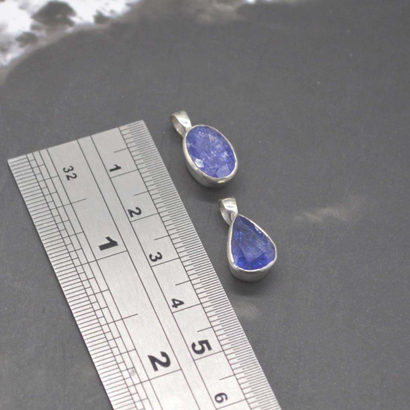 Tanzanite Silver Pendant Necklace: Oval or Teardrop, Blue Gemstone, December Birthstone