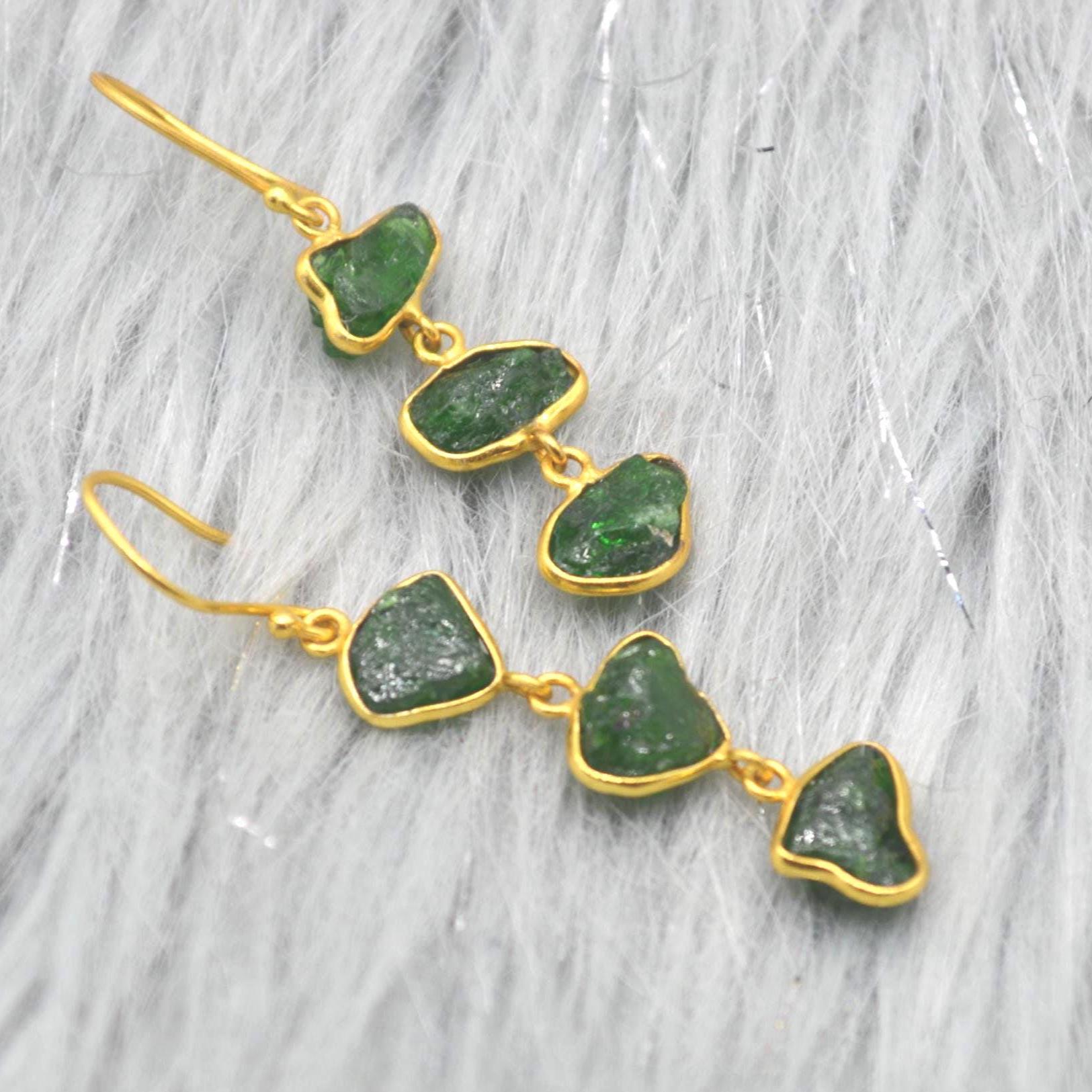 Green Tsavorite Garnet Gold Earrings: Sterling Silver, Gemstone Dangle Drop, January Birthstone