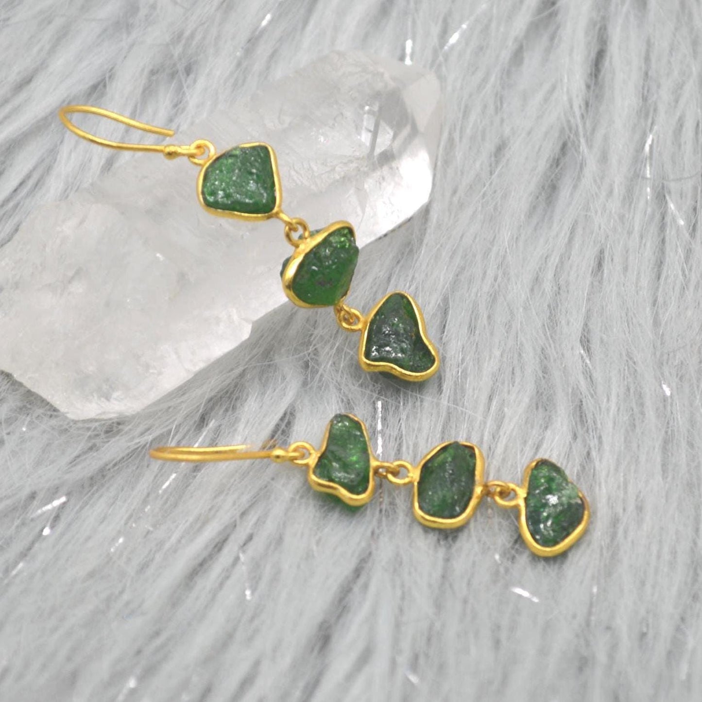 Green Tsavorite Garnet Gold Earrings: Sterling Silver, Gemstone Dangle Drop, January Birthstone