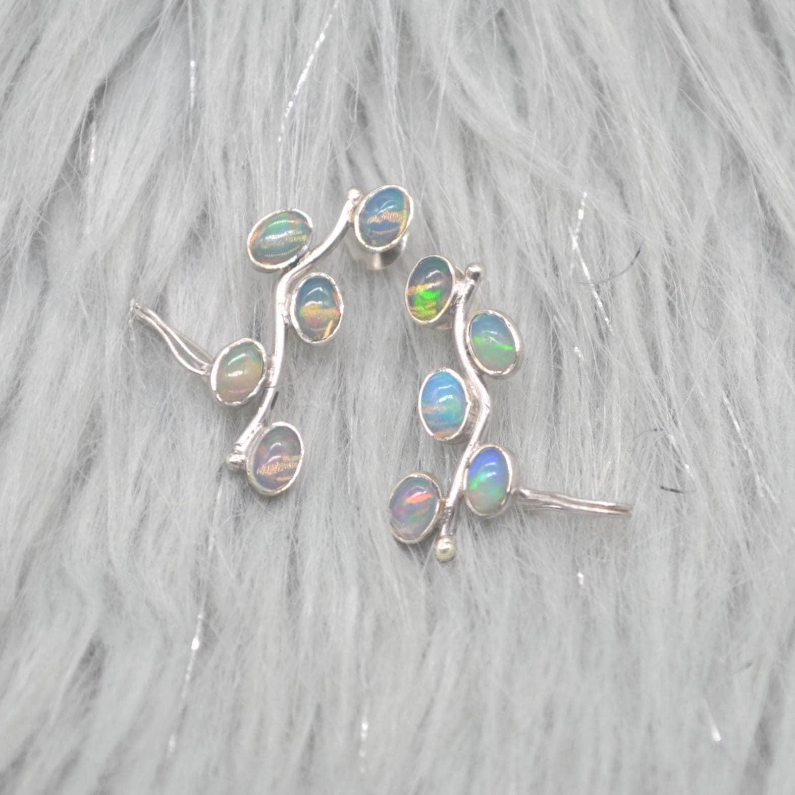 Fire Opal Silver Earrings: Rainbow Gemstone Drop, October Birthstone