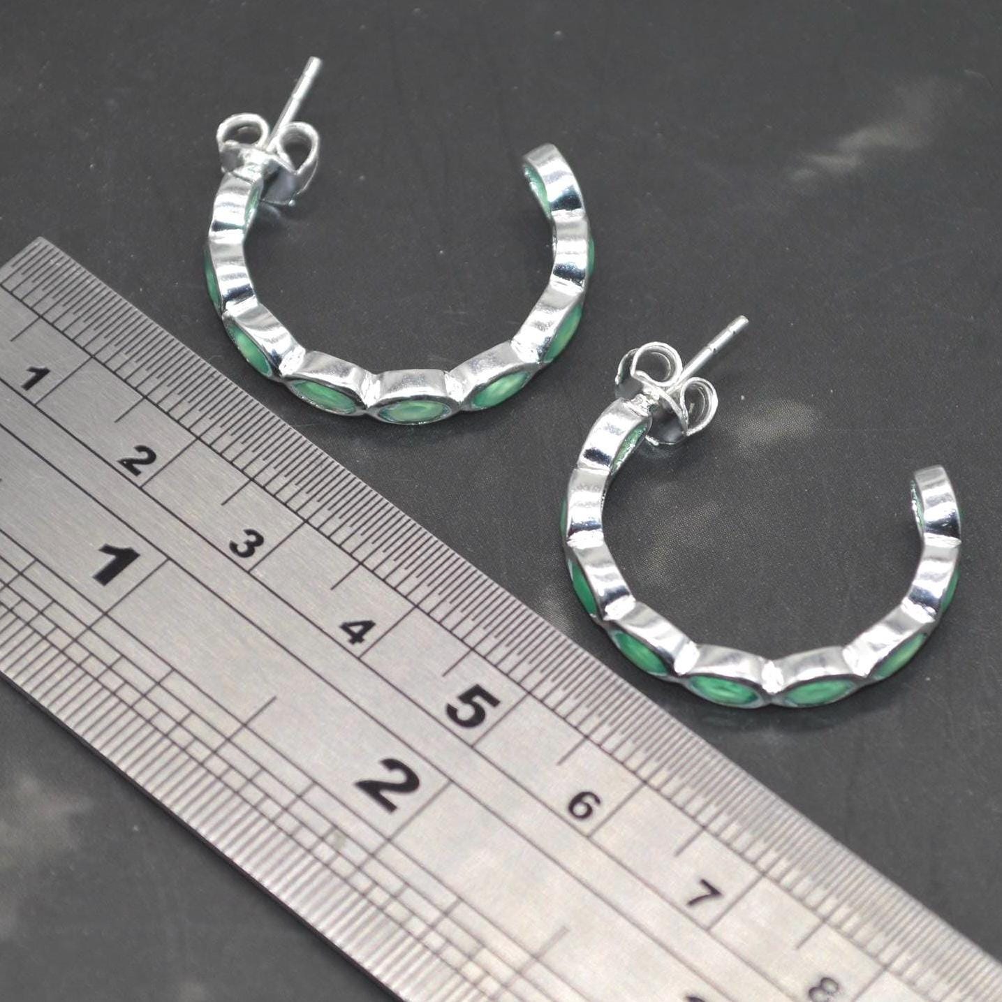 Green Onyx Hoop Earrings: Sterling Silver