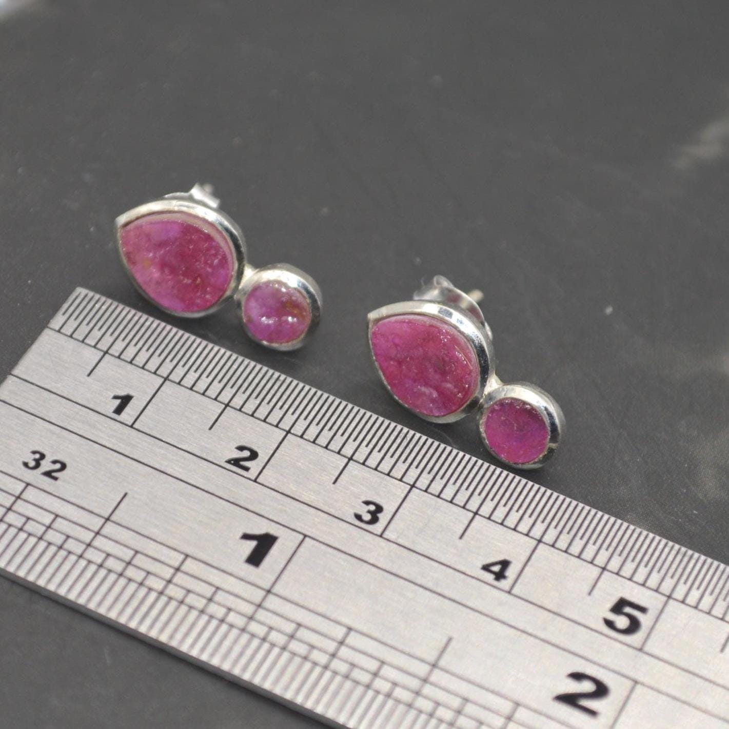 Raw Ruby Stud Earrings: Sterling Silver Studs, July Birthstone, Red Gemstone