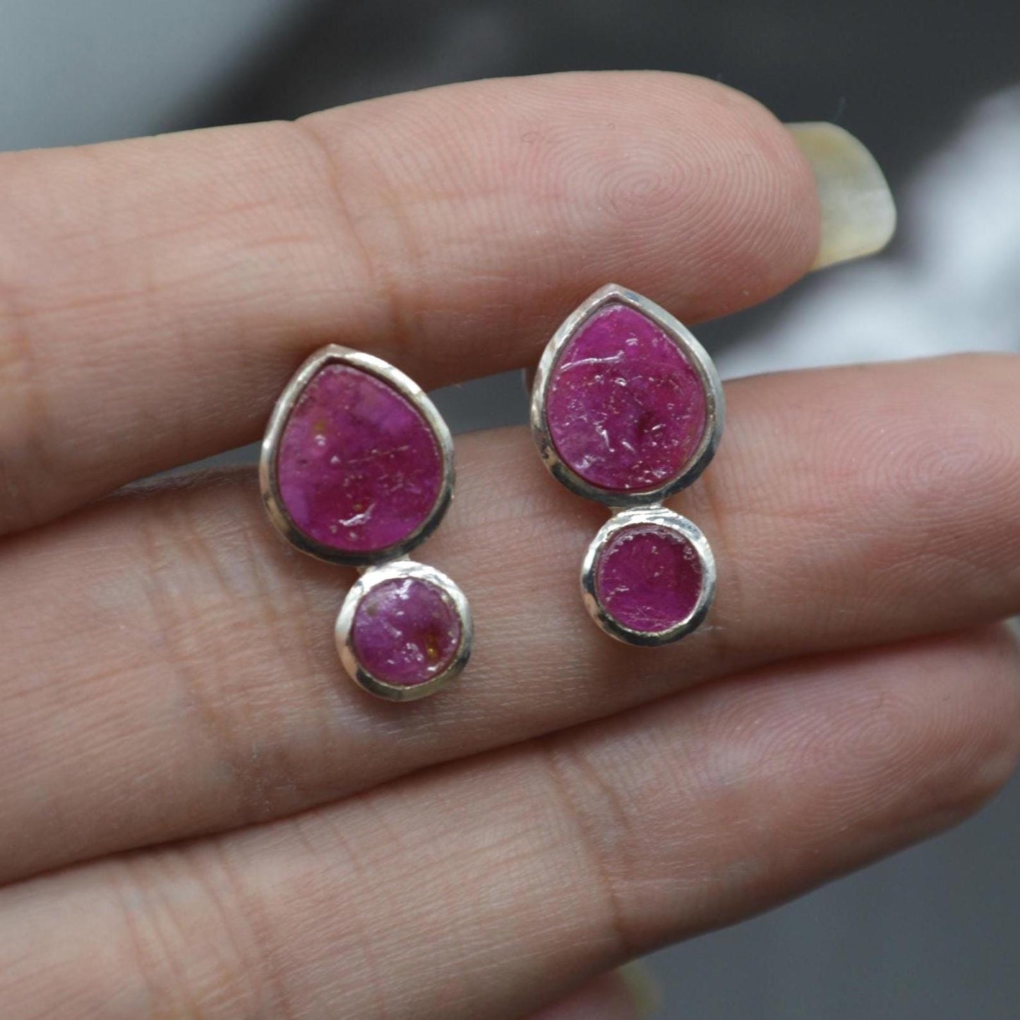 Raw Ruby Stud Earrings: Sterling Silver Studs, July Birthstone, Red Gemstone