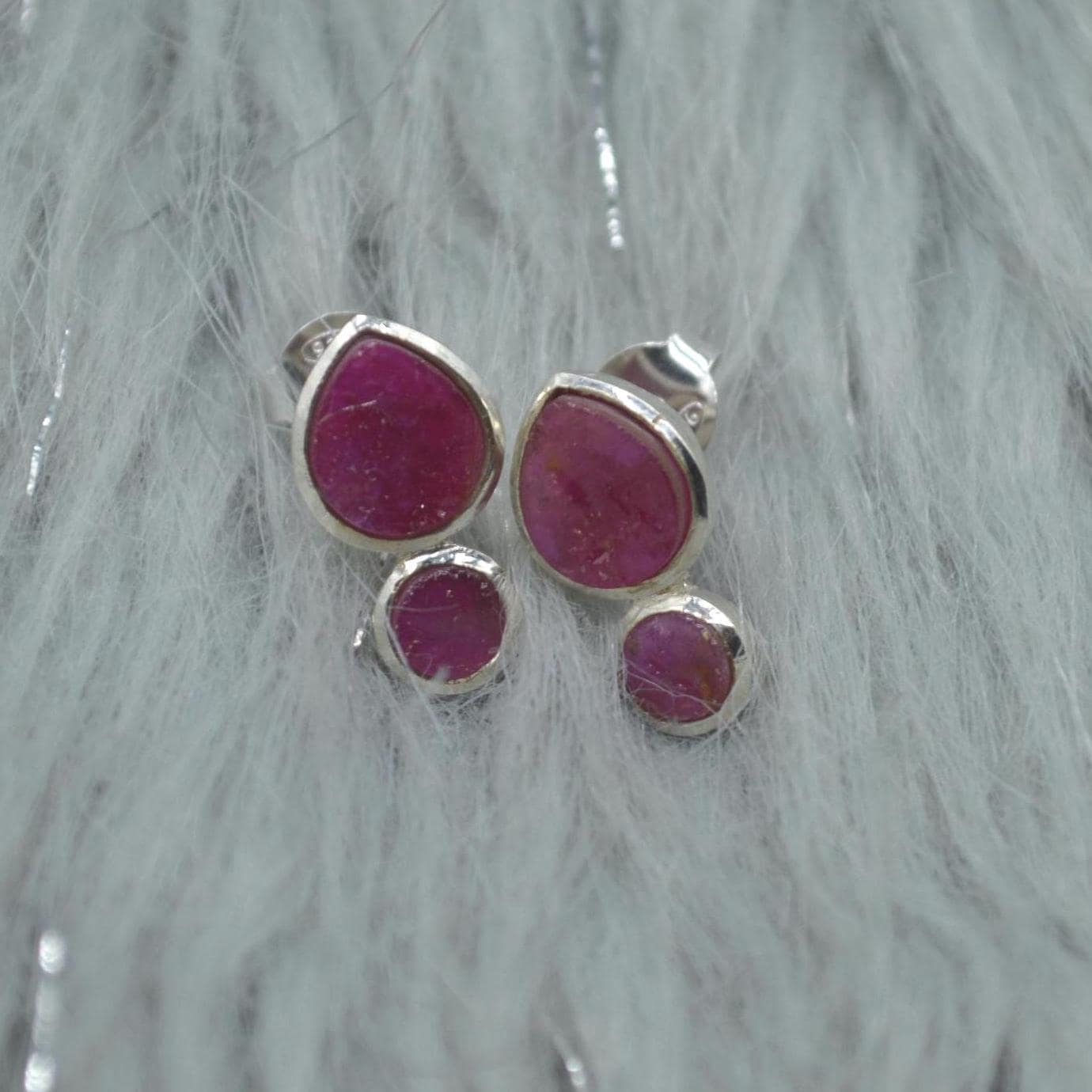Raw Ruby Stud Earrings: Sterling Silver Studs, July Birthstone, Red Gemstone