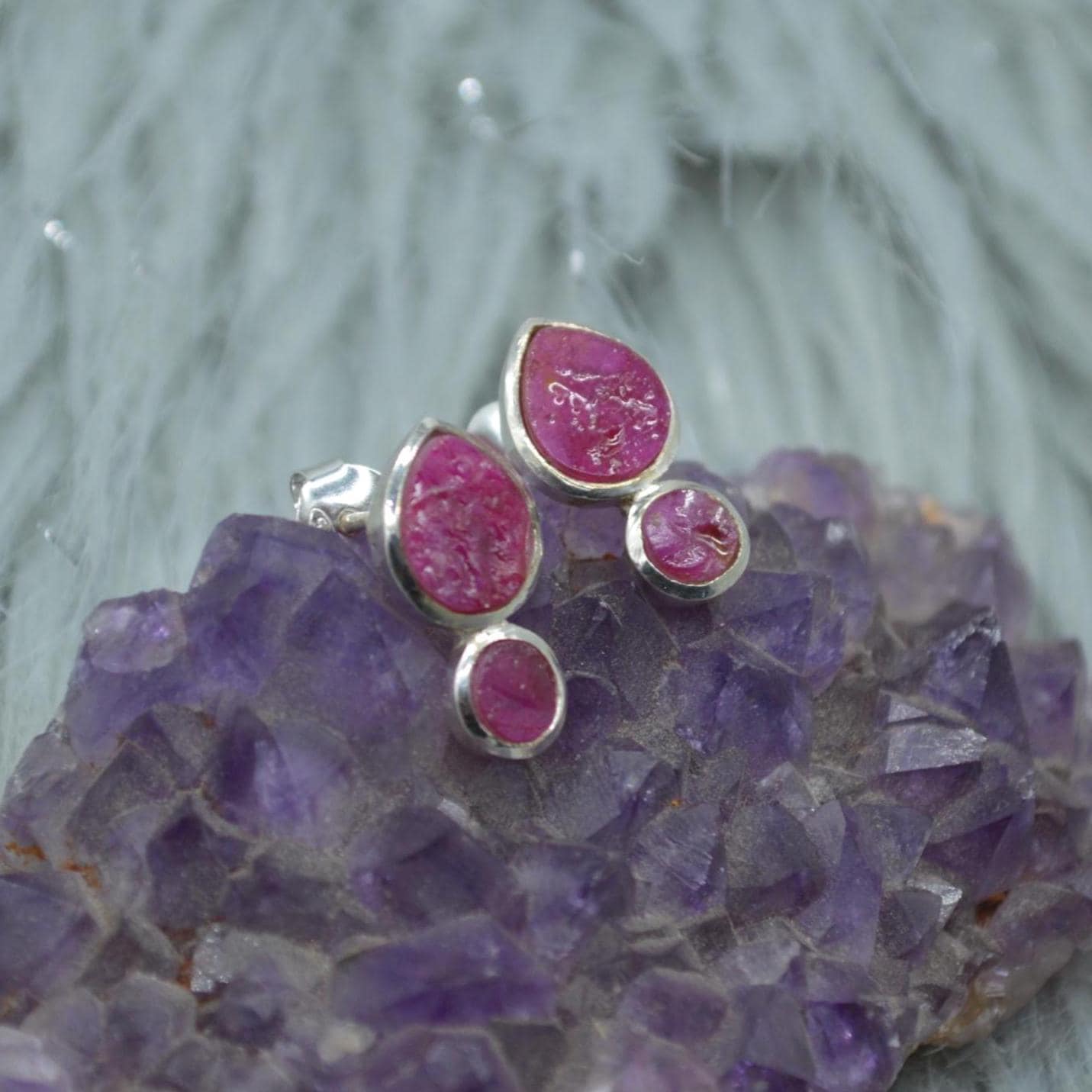 Raw Ruby Stud Earrings: Sterling Silver Studs, July Birthstone, Red Gemstone