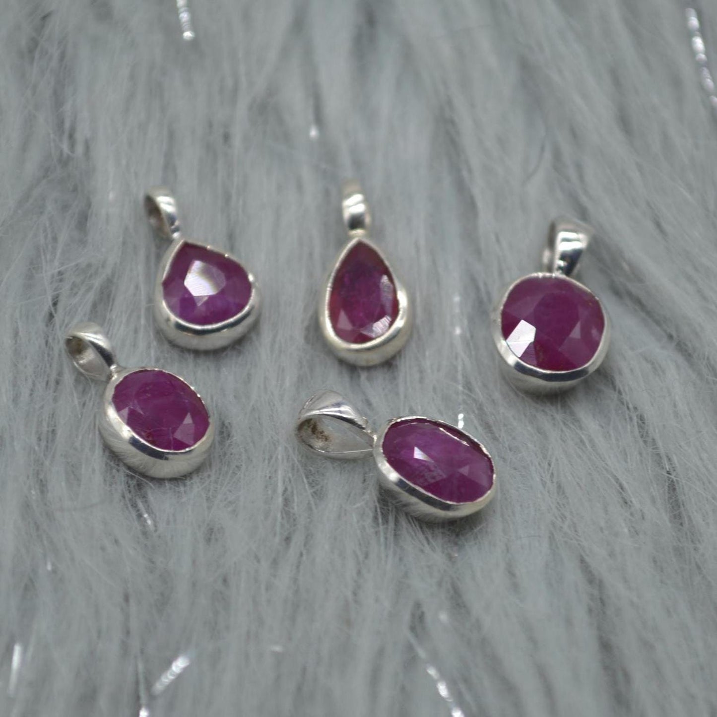 Sterling Silver Ruby Pendant: July Birthstone, Chain Necklace, Red Gemstone, Oval or Teardrop