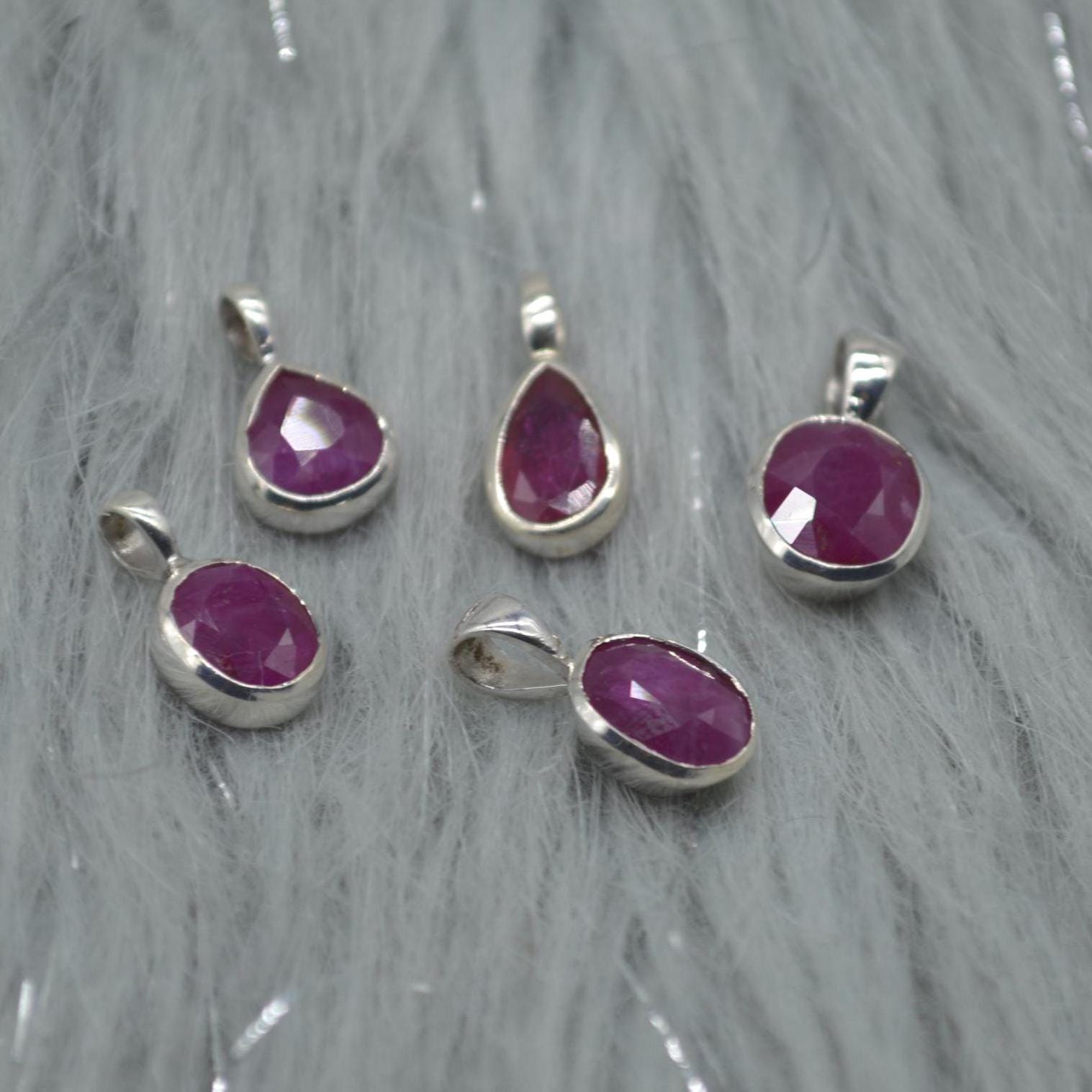 Sterling Silver Ruby Pendant: July Birthstone, Chain Necklace, Red Gemstone, Oval or Teardrop