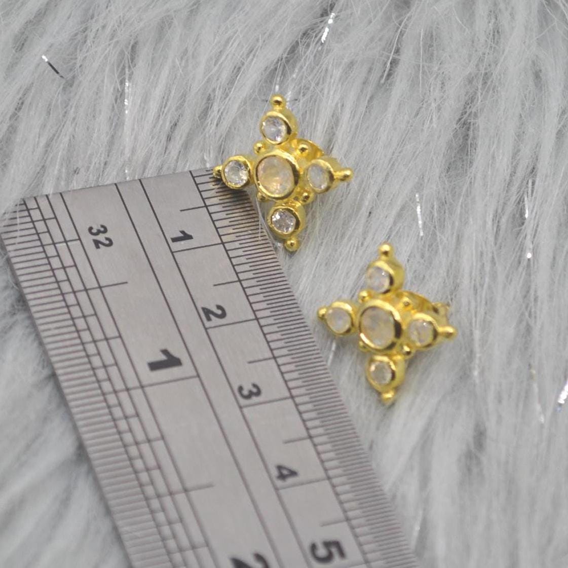 Rainbow Moonstone Gold Stud Earrings: Sterling Silver