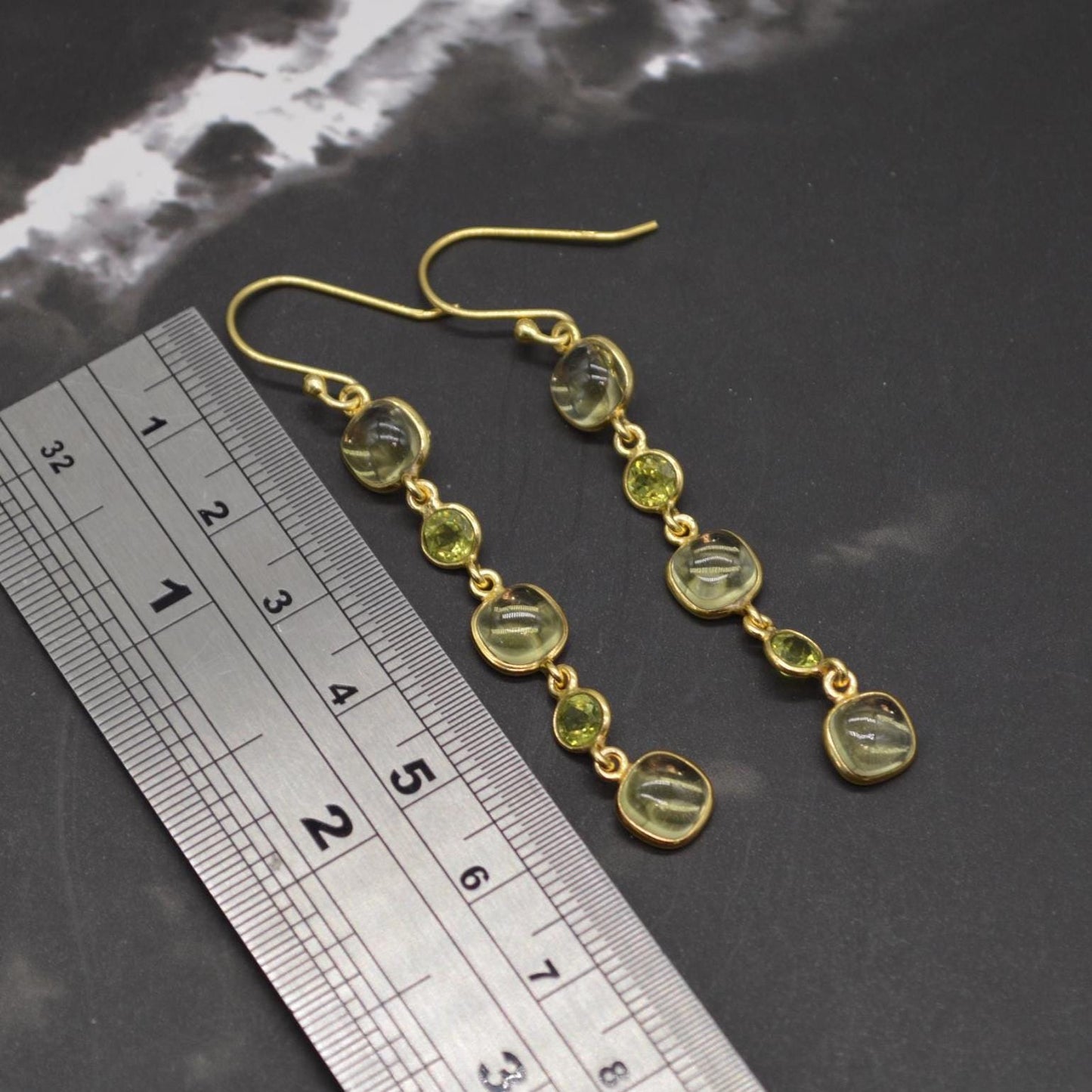 Lemon Quartz, Peridot Gold Earrings: Sterling Silver Dangle Drop, August Birthstone