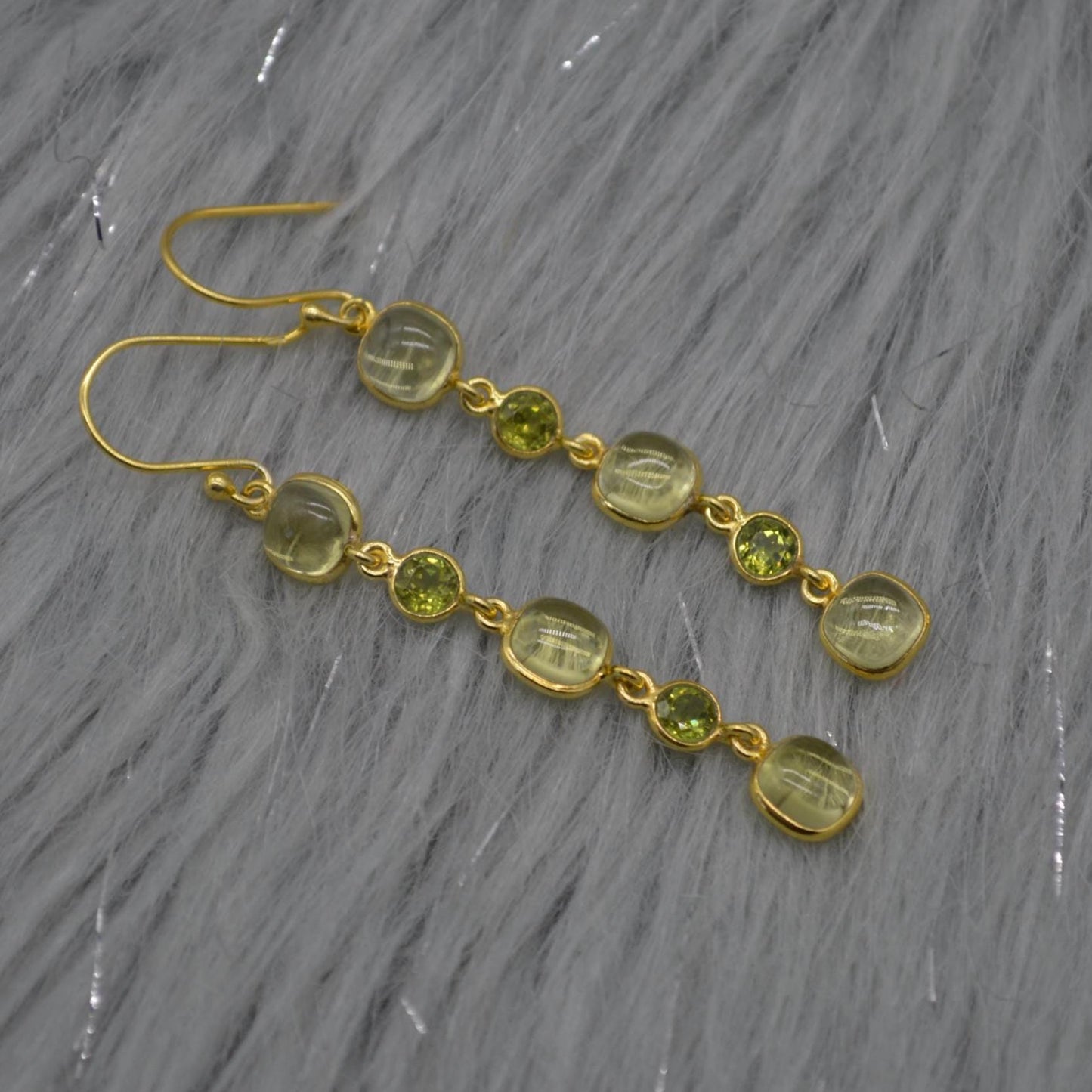 Lemon Quartz, Peridot Gold Earrings: Sterling Silver Dangle Drop, August Birthstone
