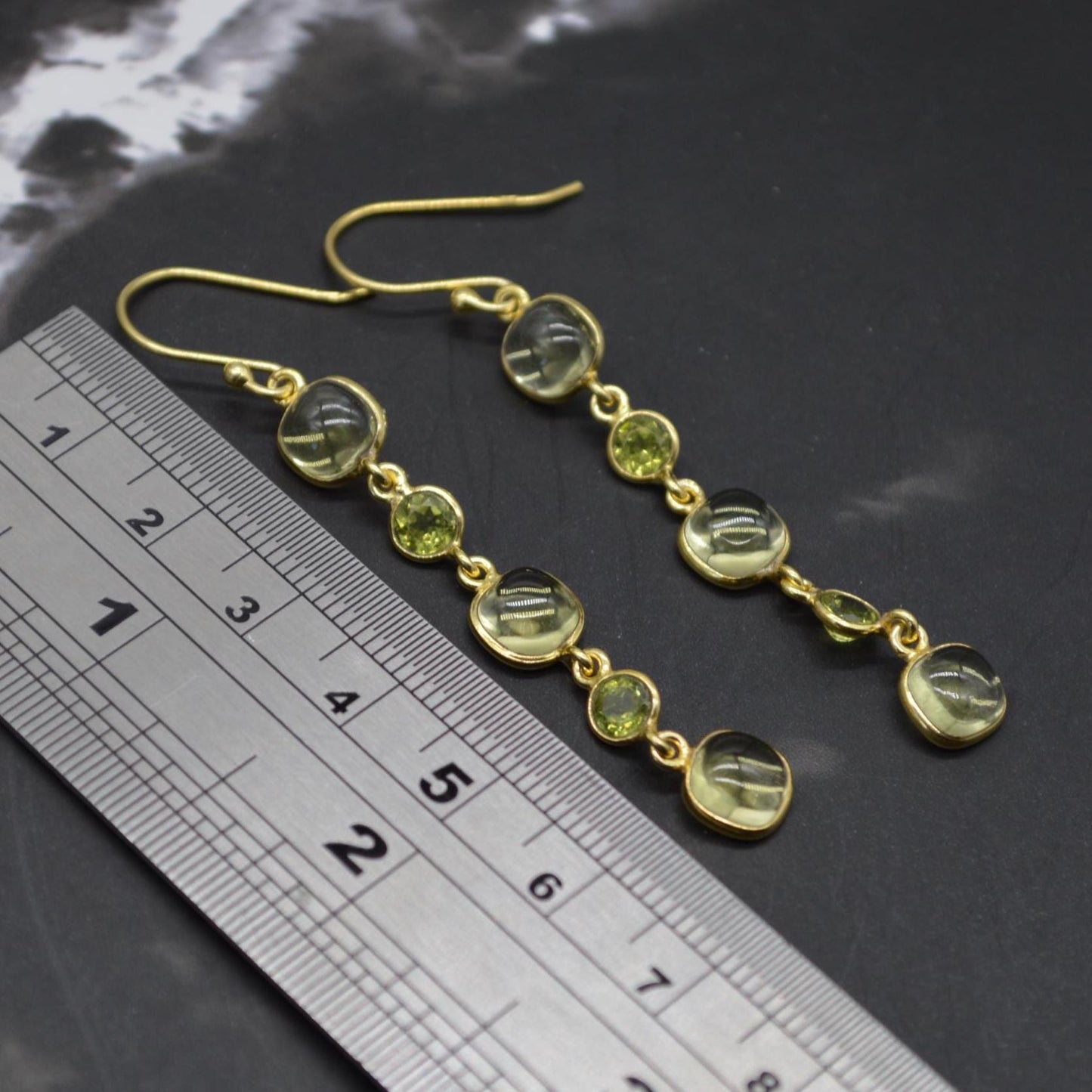 Lemon Quartz, Peridot Gold Earrings: Sterling Silver Dangle Drop, August Birthstone