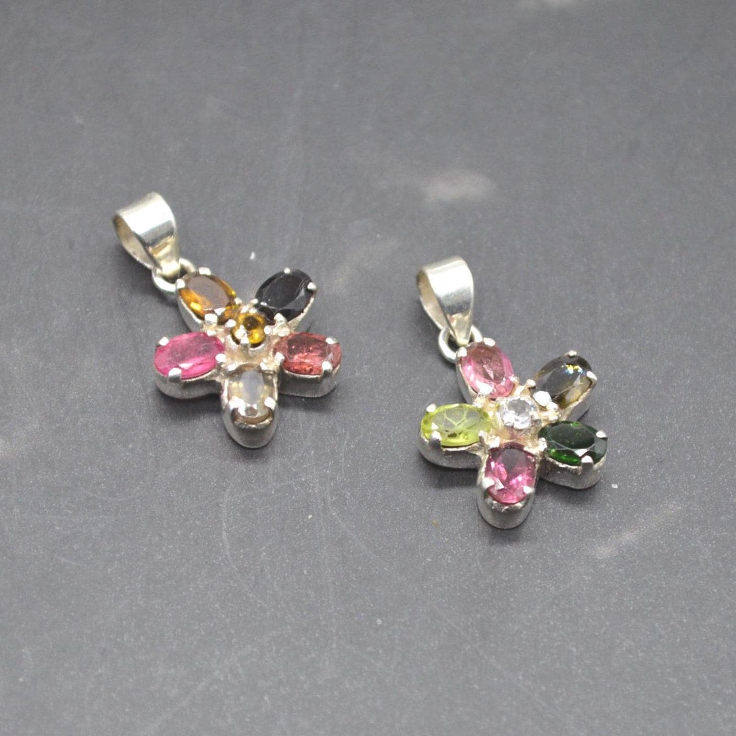 Tourmaline Silver Pendant Necklace: Pink, Green, Yellow Gemstone, October Birthstone