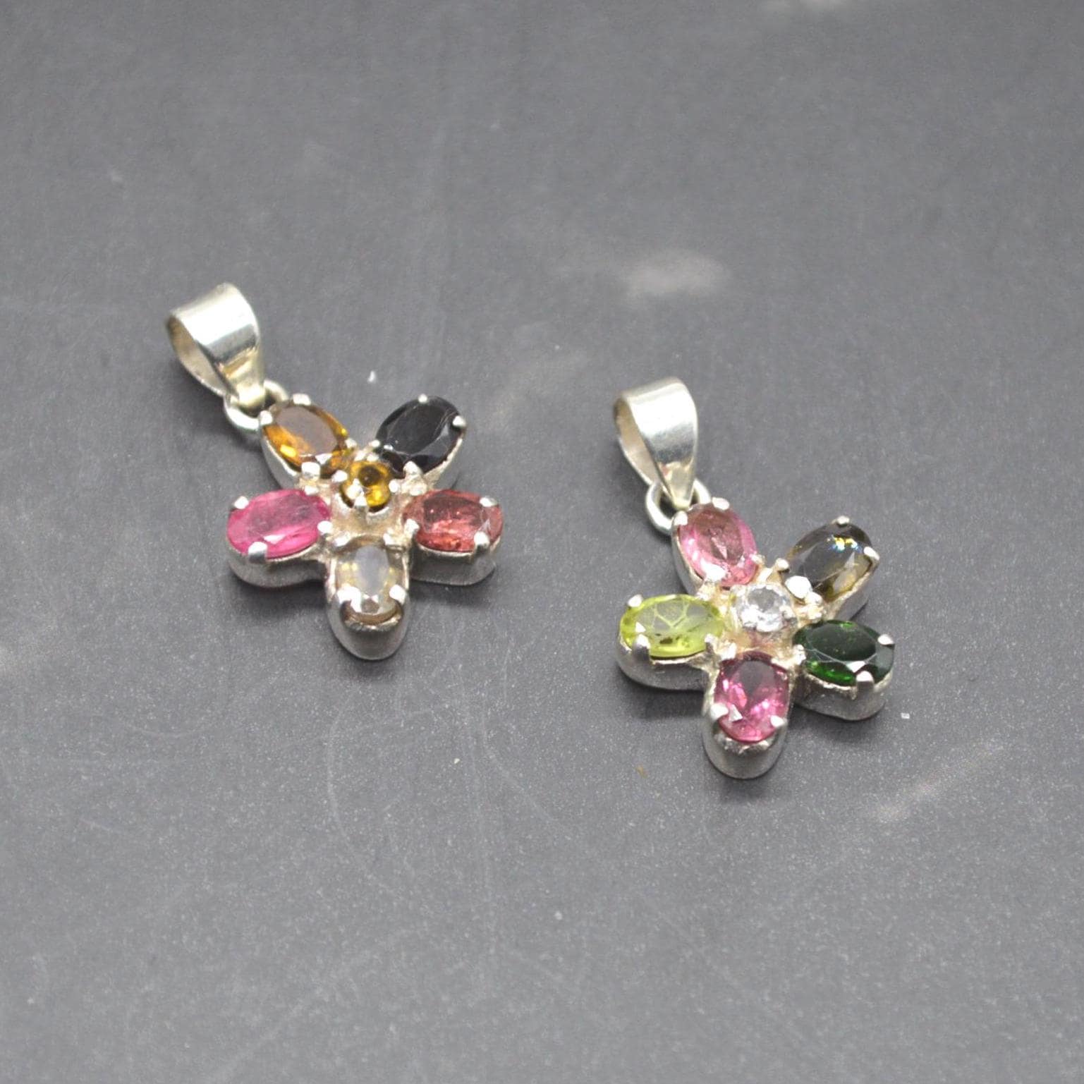 Tourmaline Silver Pendant Necklace: Pink, Green, Yellow Gemstone, October Birthstone