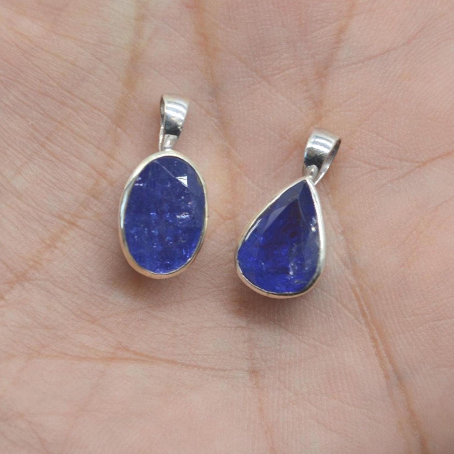 Tanzanite Silver Pendant Necklace: Oval or Teardrop, Blue Gemstone, December Birthstone