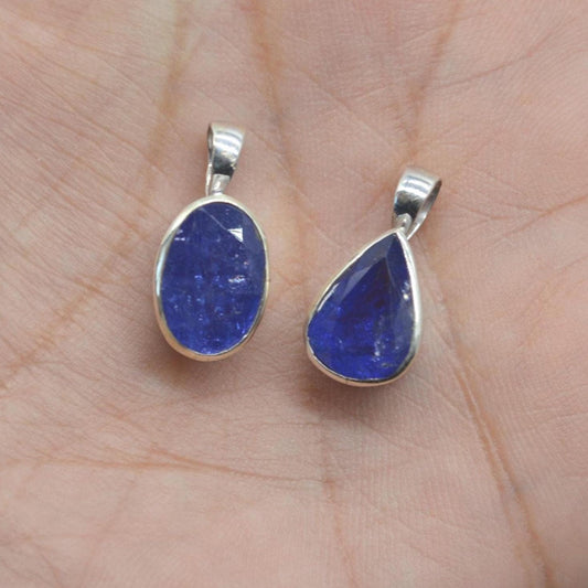 Tanzanite Silver Pendant Necklace: Oval or Teardrop, Blue Gemstone, December Birthstone
