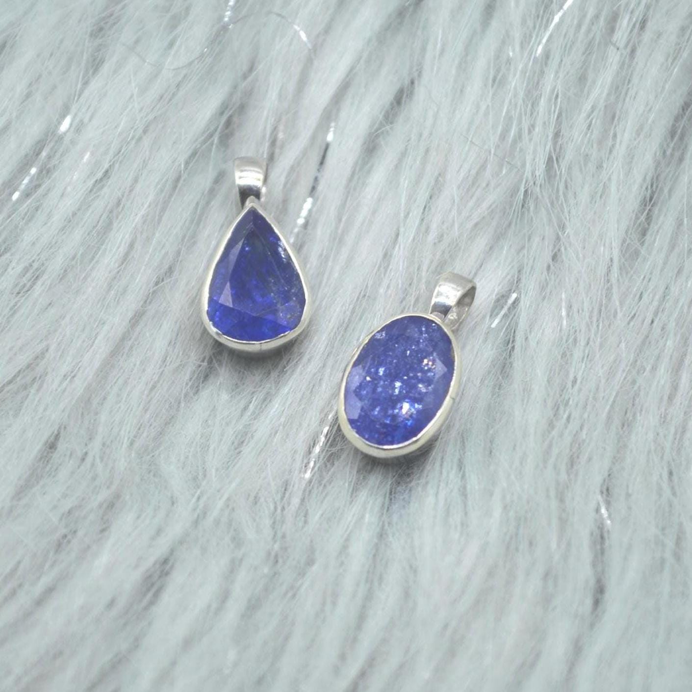 Tanzanite Silver Pendant Necklace: Oval or Teardrop, Blue Gemstone, December Birthstone
