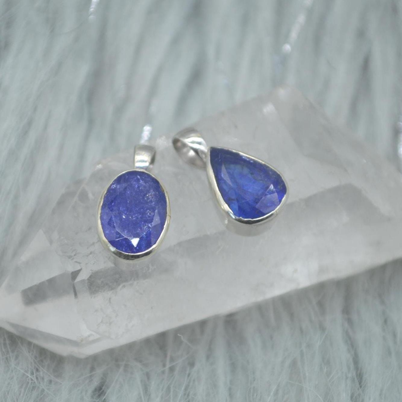 Tanzanite Silver Pendant Necklace: Oval or Teardrop, Blue Gemstone, December Birthstone