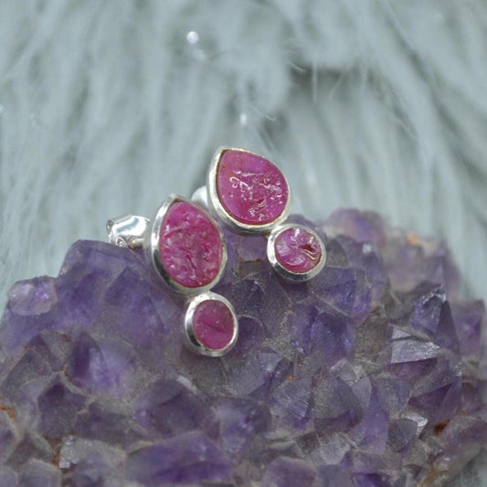 Raw Ruby Stud Earrings: Sterling Silver Studs, July Birthstone, Red Gemstone