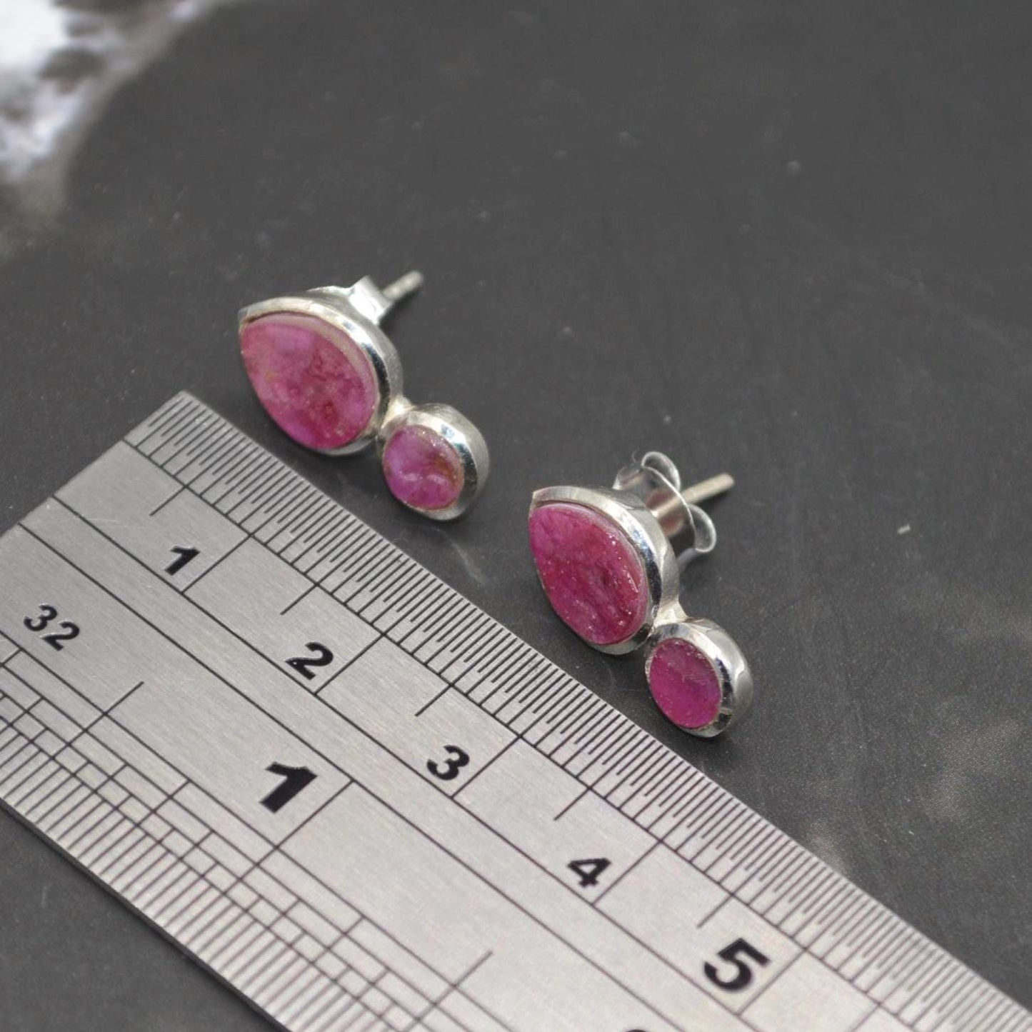 Raw Ruby Stud Earrings: Sterling Silver Studs, July Birthstone, Red Gemstone
