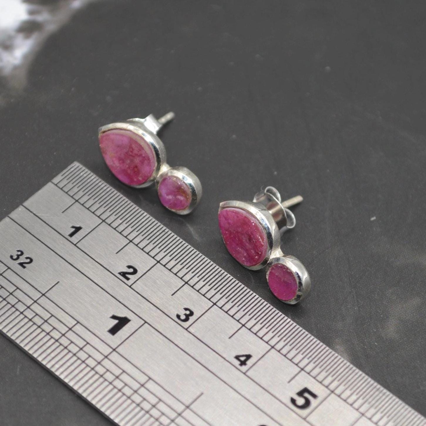Raw Ruby Stud Earrings: Sterling Silver Studs, July Birthstone, Red Gemstone