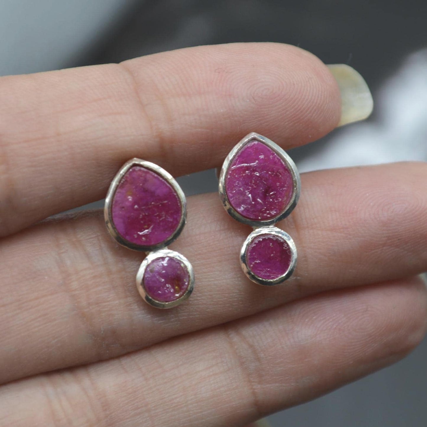Raw Ruby Stud Earrings: Sterling Silver Studs, July Birthstone, Red Gemstone