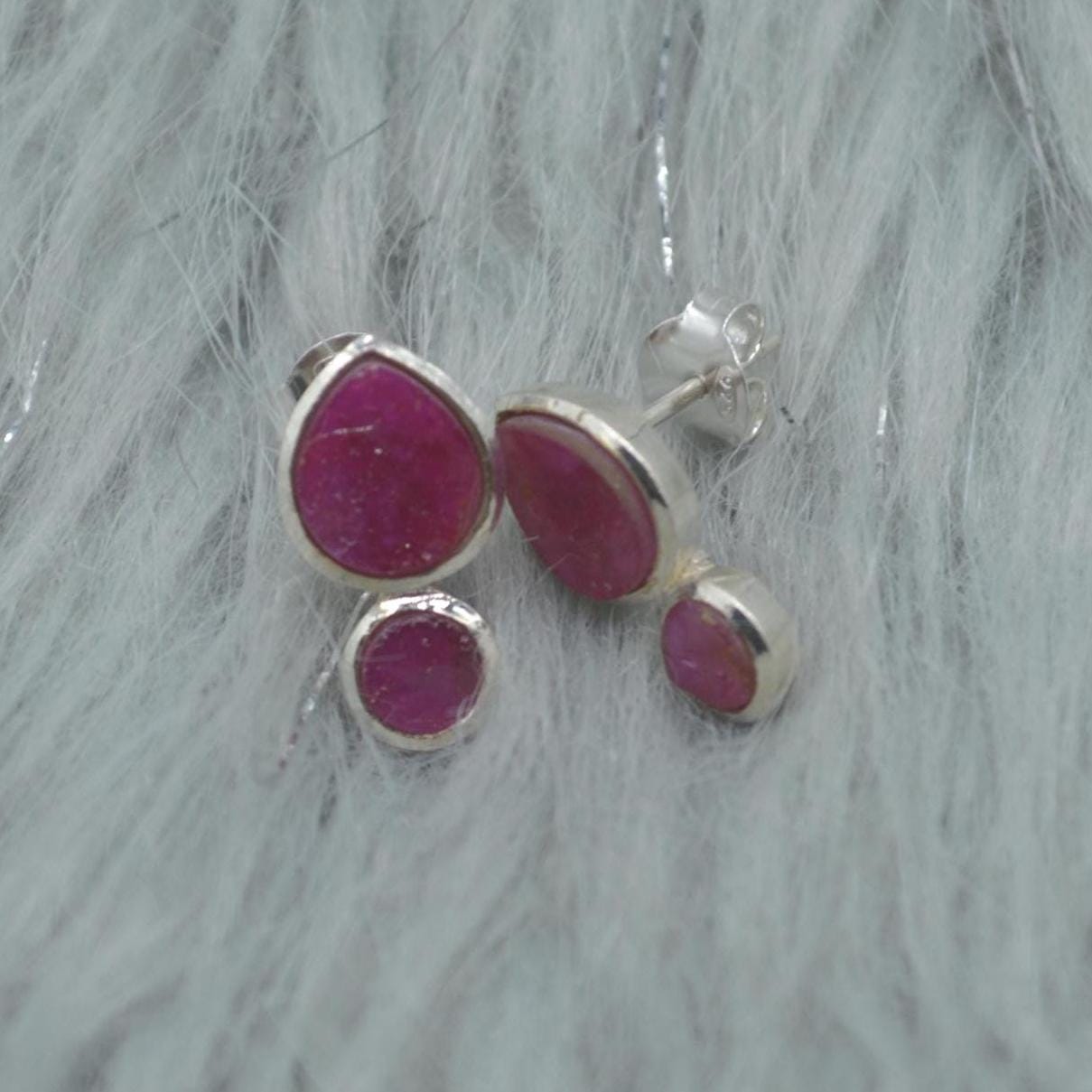 Raw Ruby Stud Earrings: Sterling Silver Studs, July Birthstone, Red Gemstone