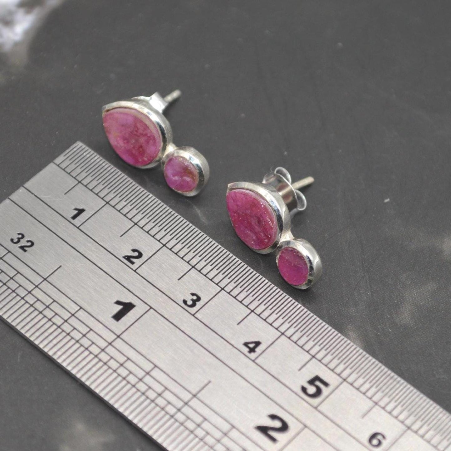 Raw Ruby Stud Earrings: Sterling Silver Studs, July Birthstone, Red Gemstone