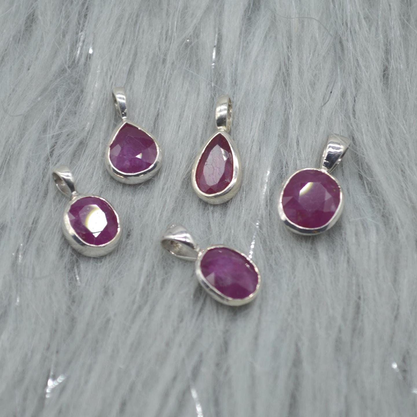 Sterling Silver Ruby Pendant: July Birthstone, Chain Necklace, Red Gemstone, Oval or Teardrop
