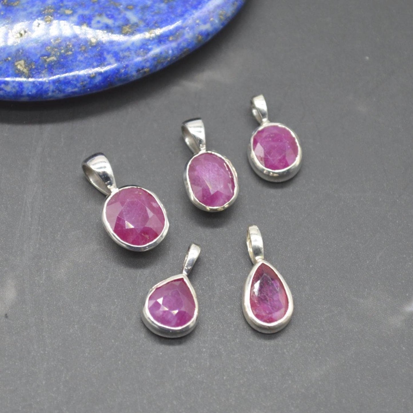 Sterling Silver Ruby Pendant: July Birthstone, Chain Necklace, Red Gemstone, Oval or Teardrop