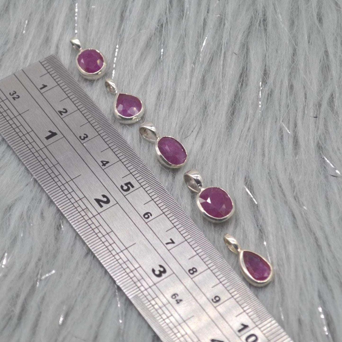 Sterling Silver Ruby Pendant: July Birthstone, Chain Necklace, Red Gemstone, Oval or Teardrop