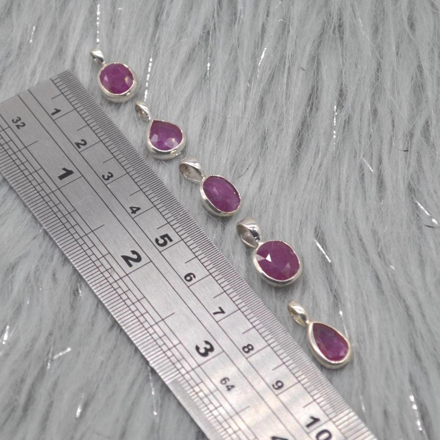 Sterling Silver Ruby Pendant: July Birthstone, Chain Necklace, Red Gemstone, Oval or Teardrop